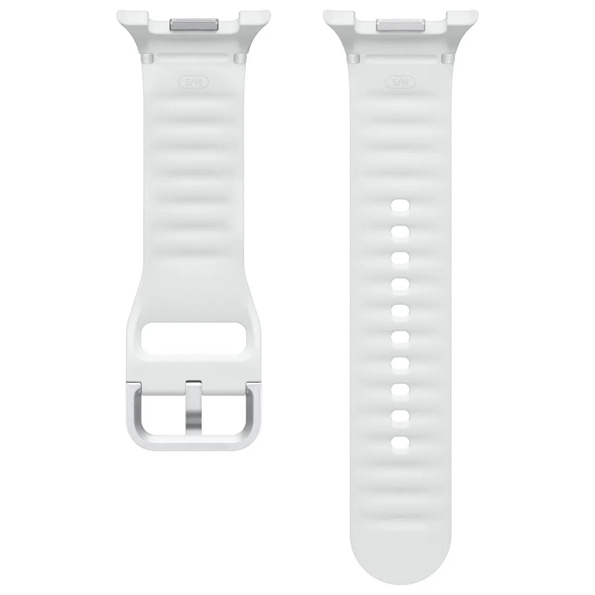 Silicone Sport Strap, laid flat, separate parts, top and underside view