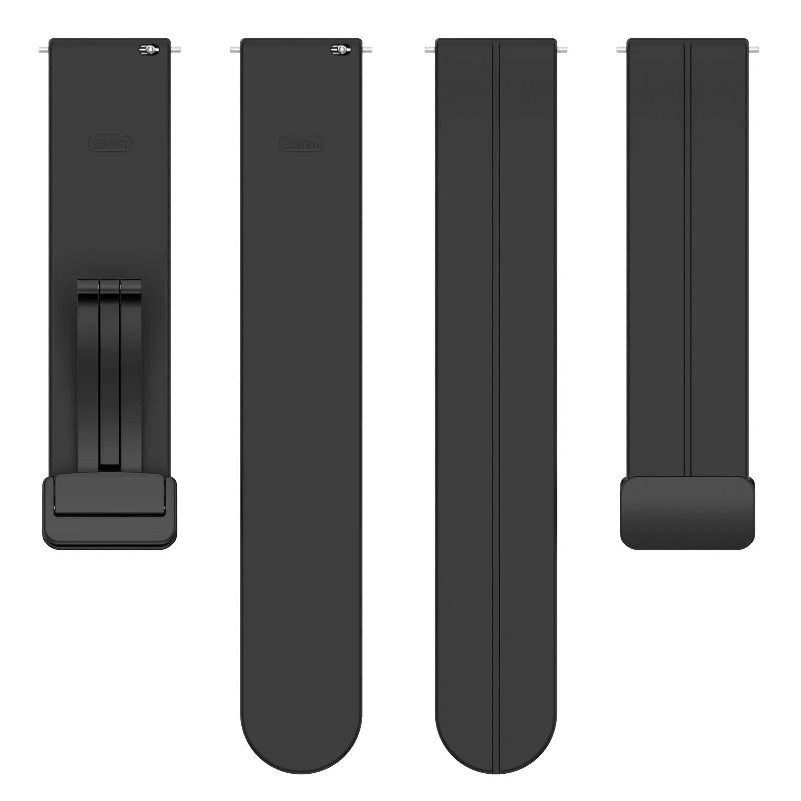 D-Buckle Silicone Strap, laid flat, separate parts, top and underside view