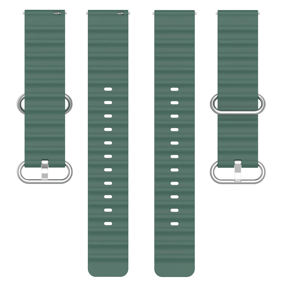 Silicone Ocean Strap, laid flat, separate parts, top and underside view