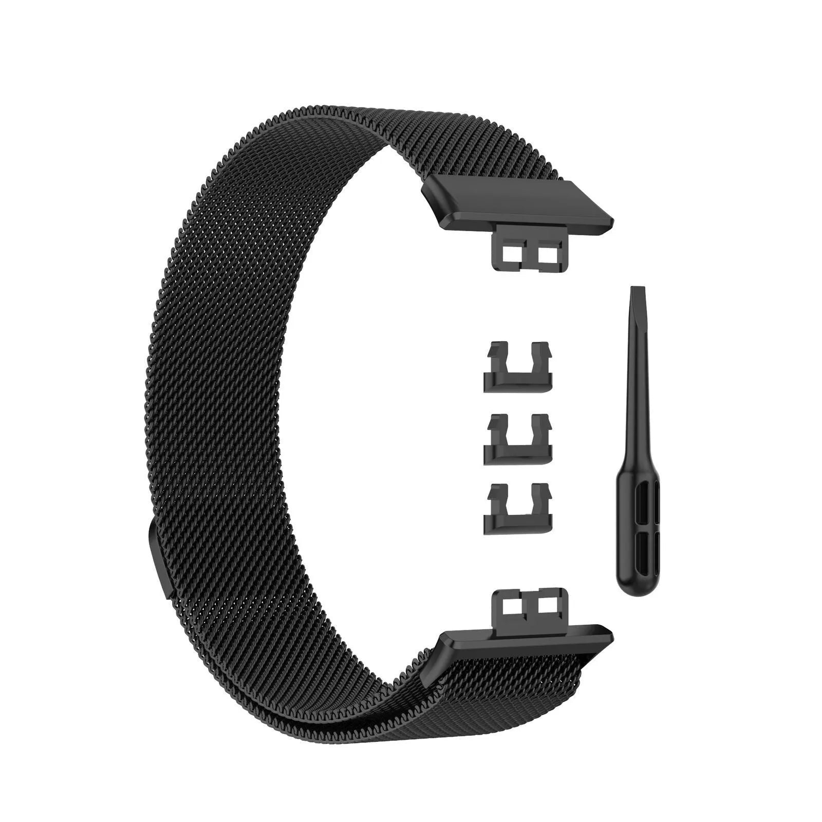 Milanese Strap, laid flat, separate parts, top and underside view