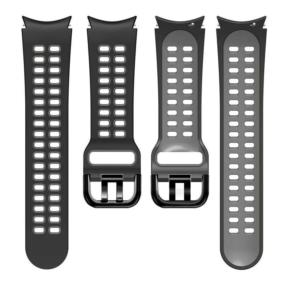 Silicone Squared Sport Strap, laid flat, separate parts, top and underside view