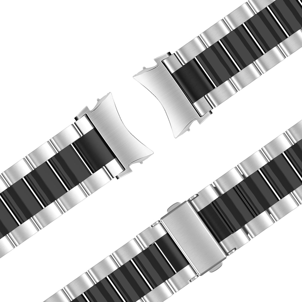 Steel Strap 'Classic', silver/black, laid flat, joined, 45° top view