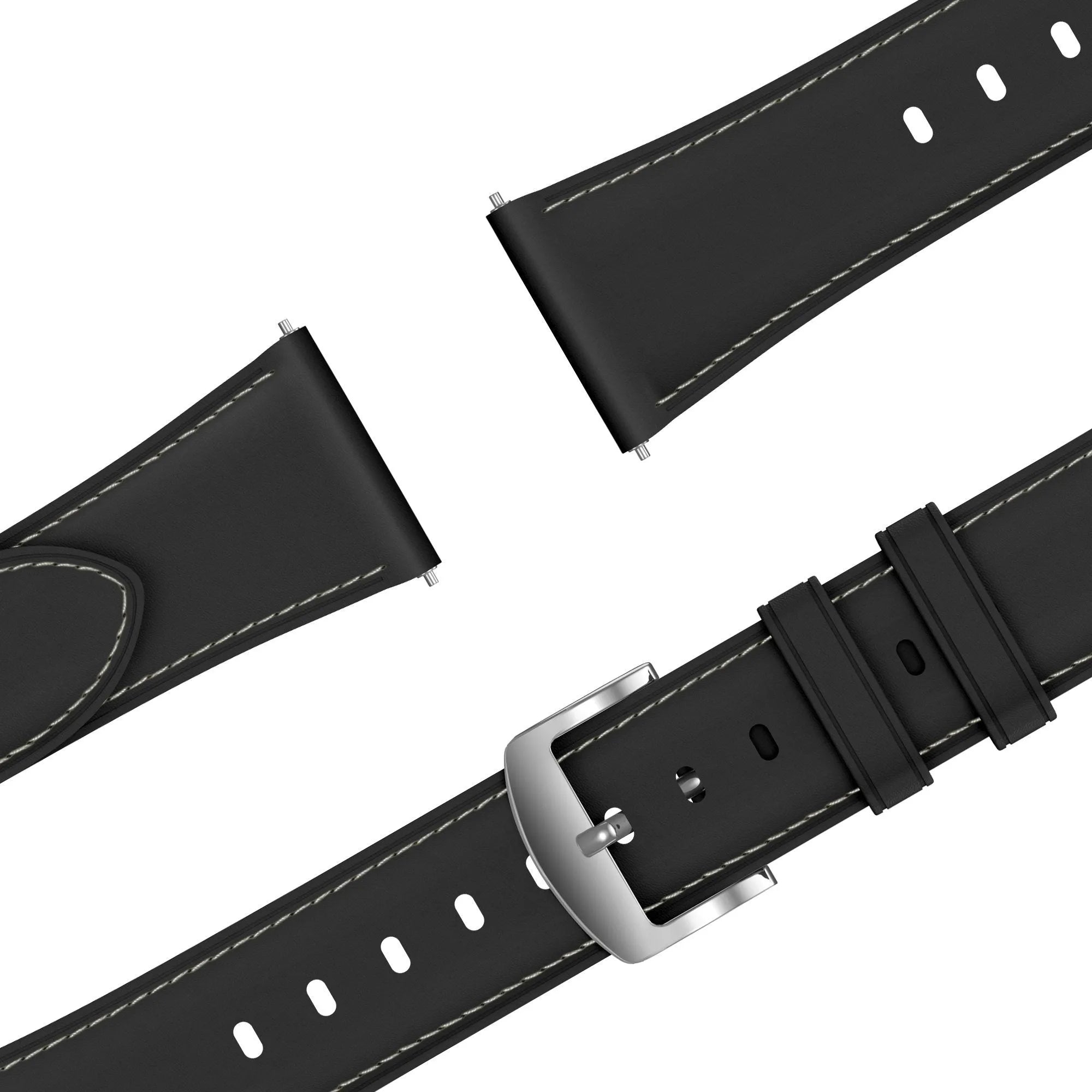 Leather Strap 'Easy Fit', black, laid flat, joined, 45° top view