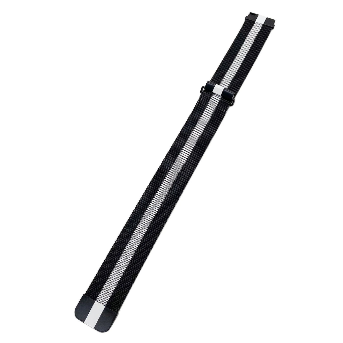 Milanese Strap, black/white, laid flat, joined, 45° top view