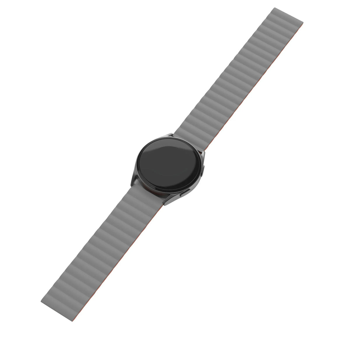 Magnetic Silicone Strap, grey/orange, laid flat, joined, 45° top view
