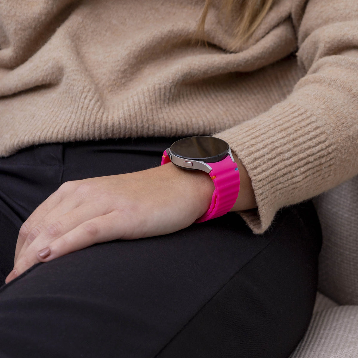 Wave Silicone Strap, bright pink, lifestyle photo