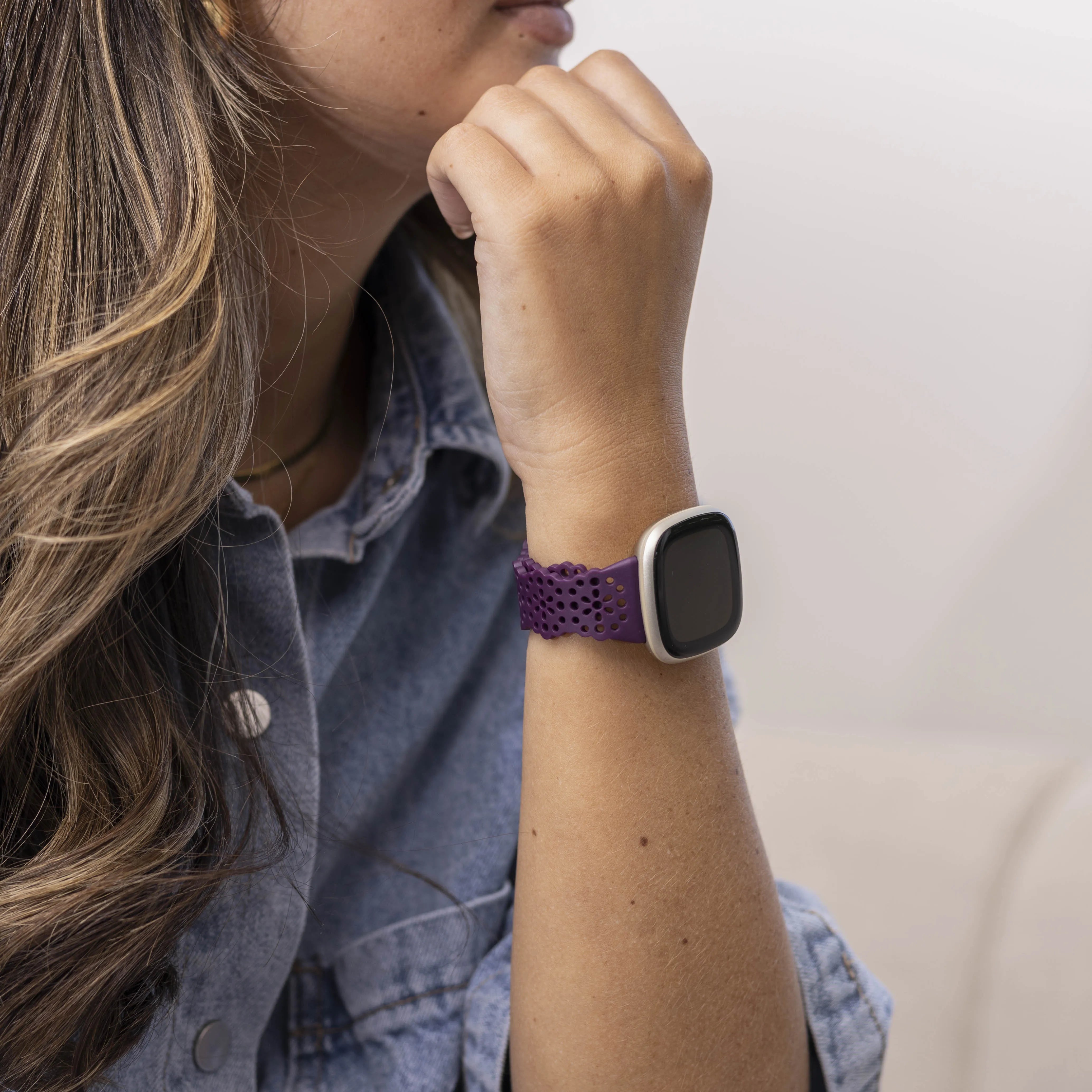 Patterned Silicone Strap, purple, lifestyle photo