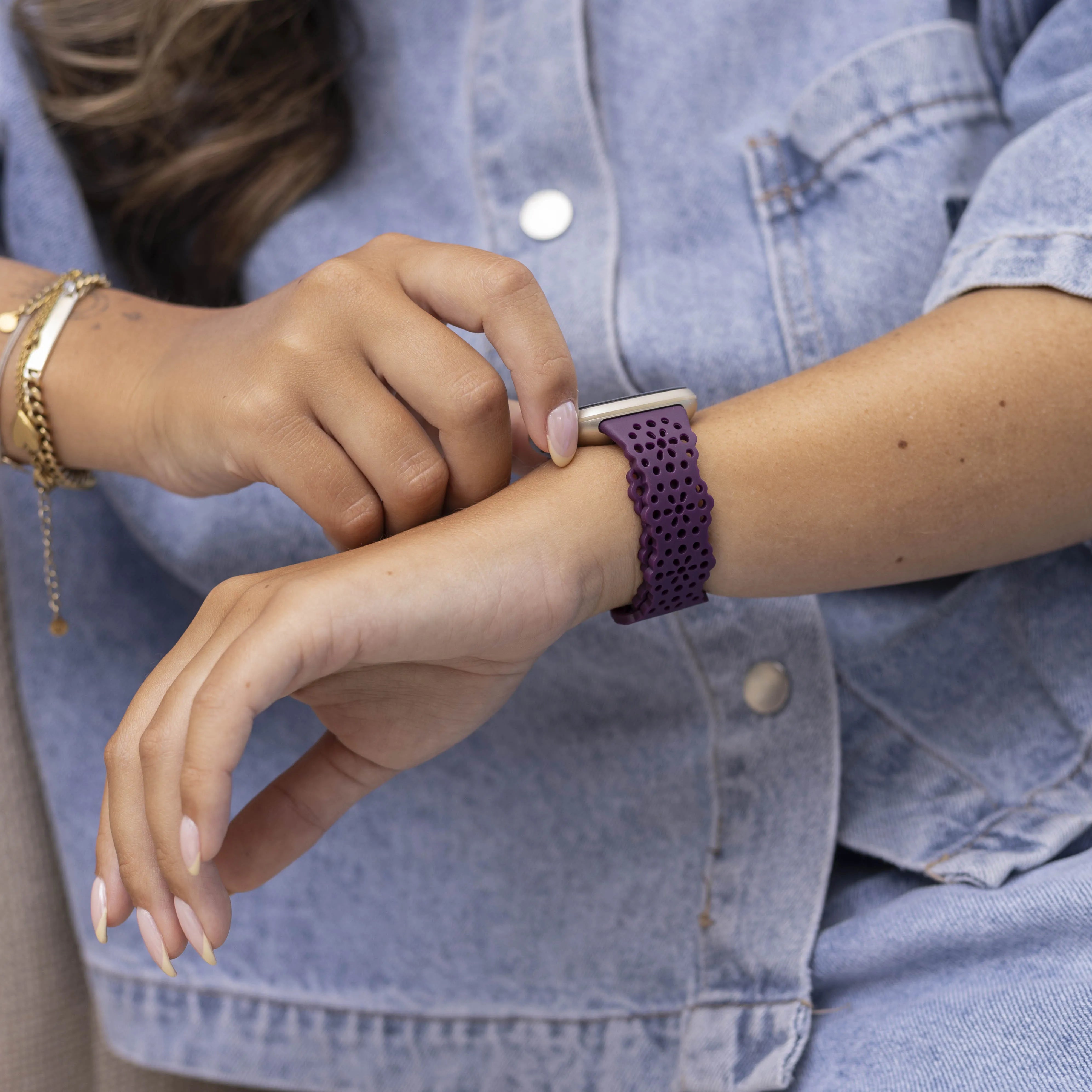 Patterned Silicone Strap, purple, lifestyle photo