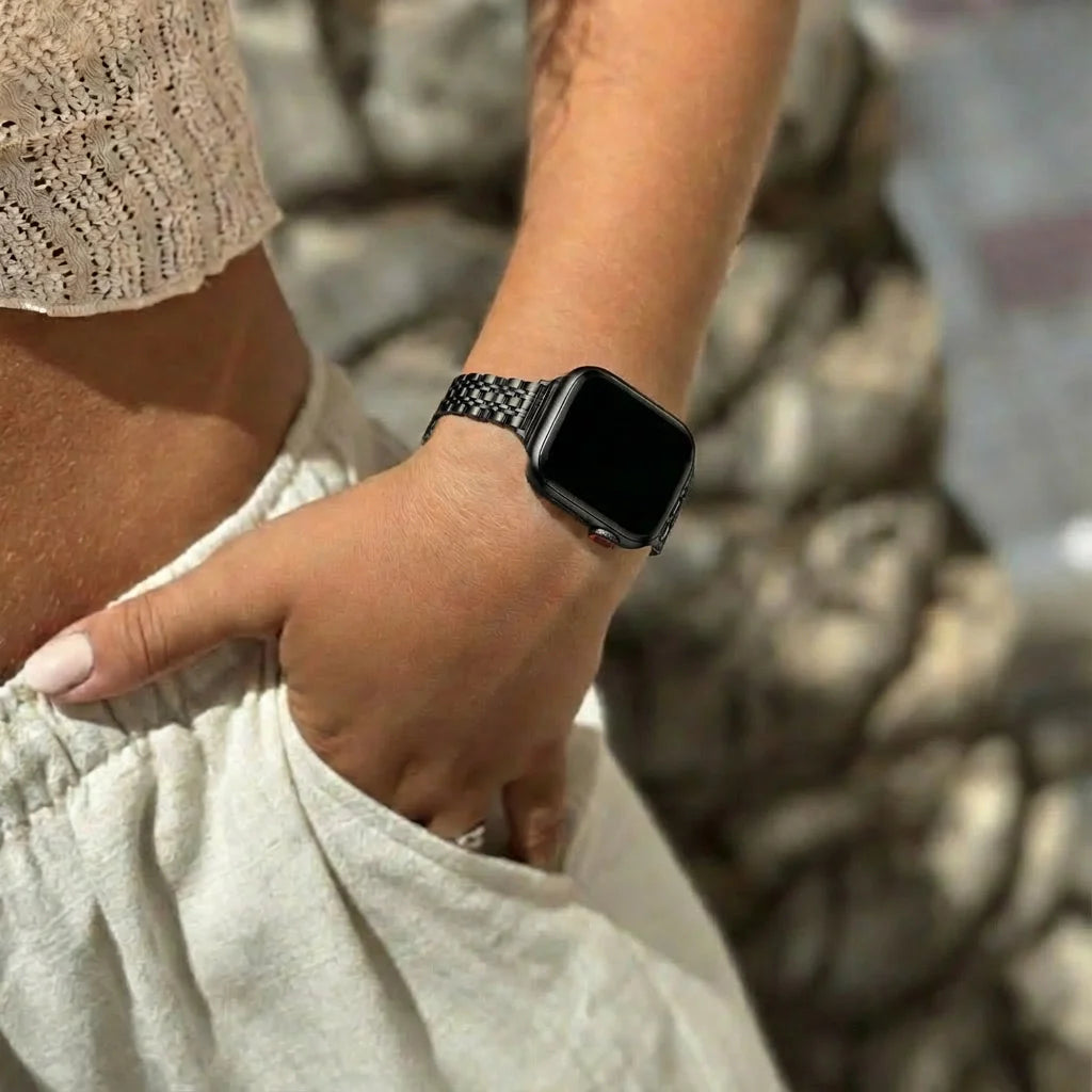 xoxo Wildhearts Correa acero 'slim' Apple Watch (negro)