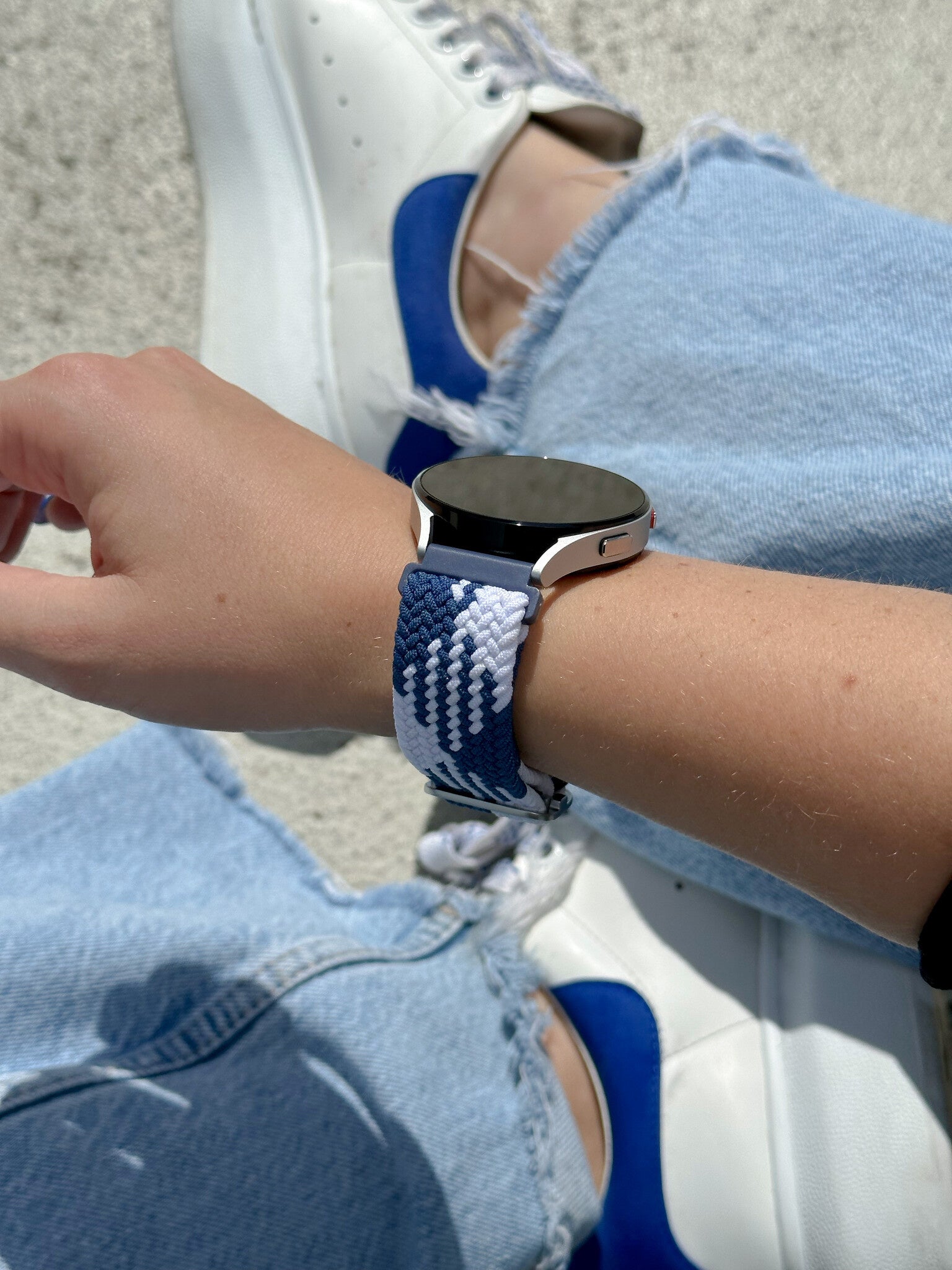 Nylon Adjustable Braided Strap, blue/white, lifestyle photo