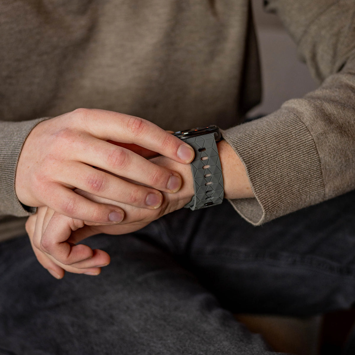 Silicone Strap Hexagons, dark grey, lifestyle photo