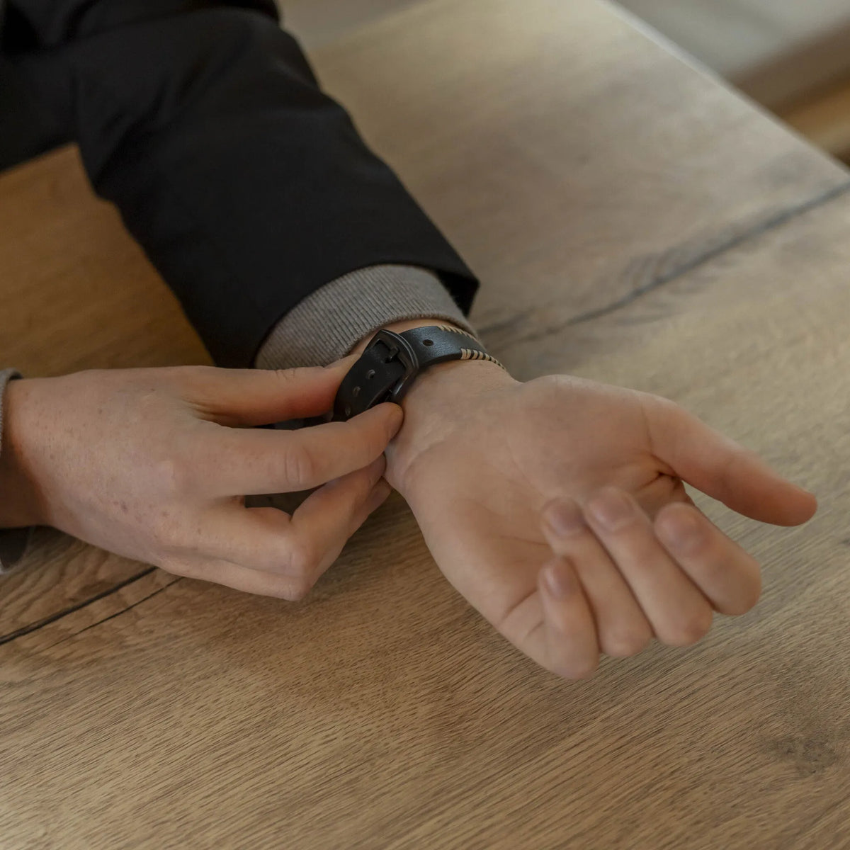 Stitched Leather Strap, black, lifestyle photo