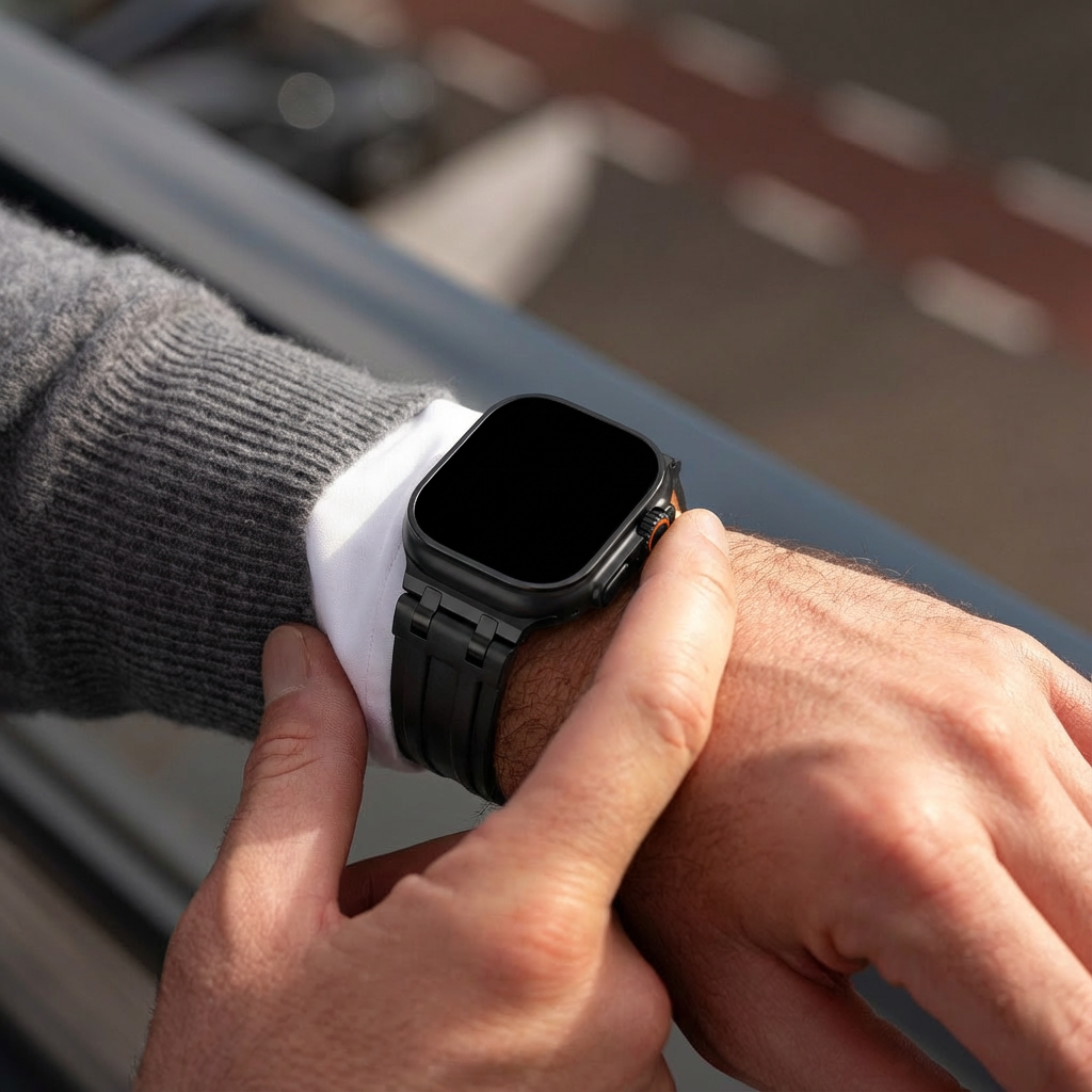 Correa cuero sólida Apple Watch Ultra (negro)