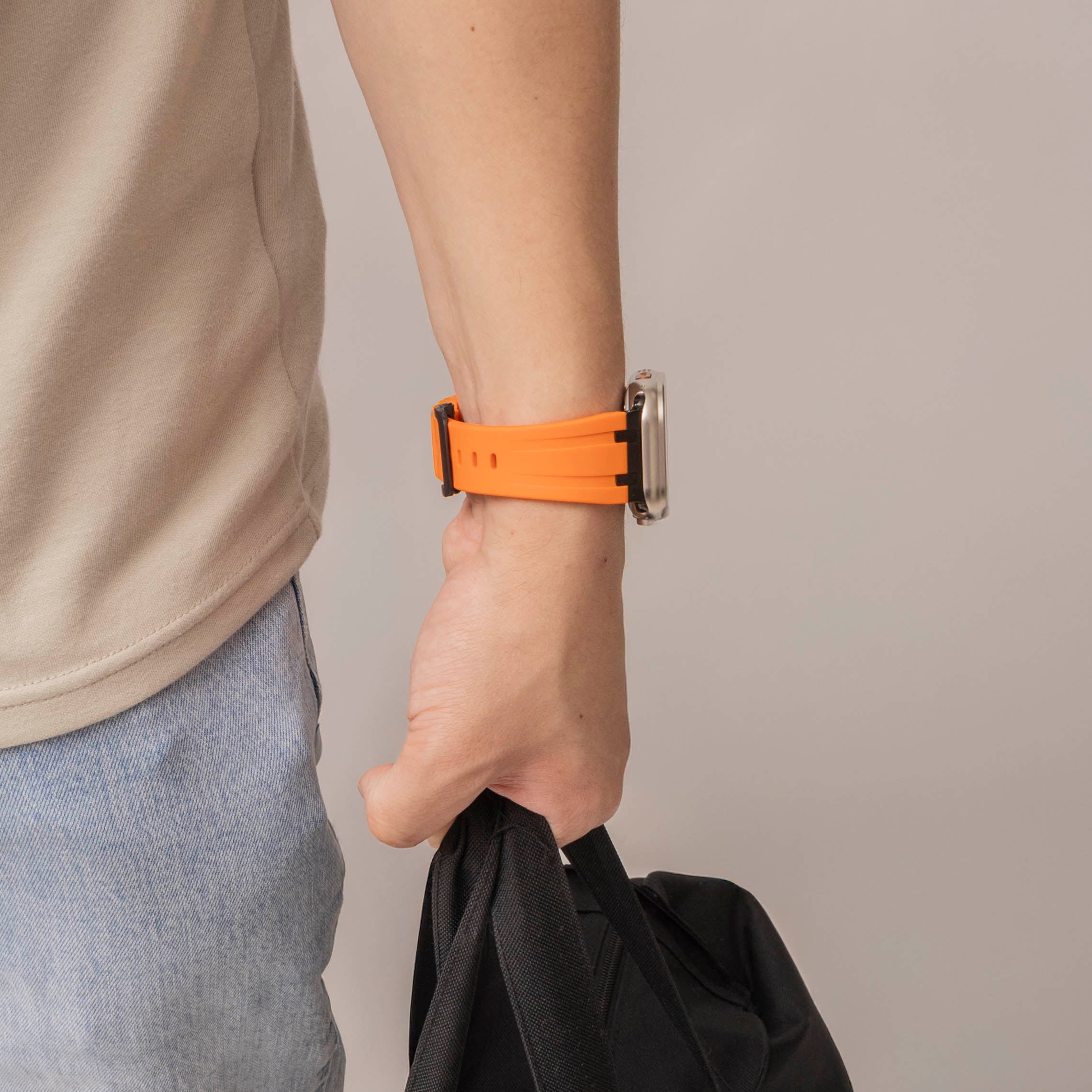 Bandz Apple Watch Ultra Silicone Strap 'Luxe Liquid' (Orange/Black)