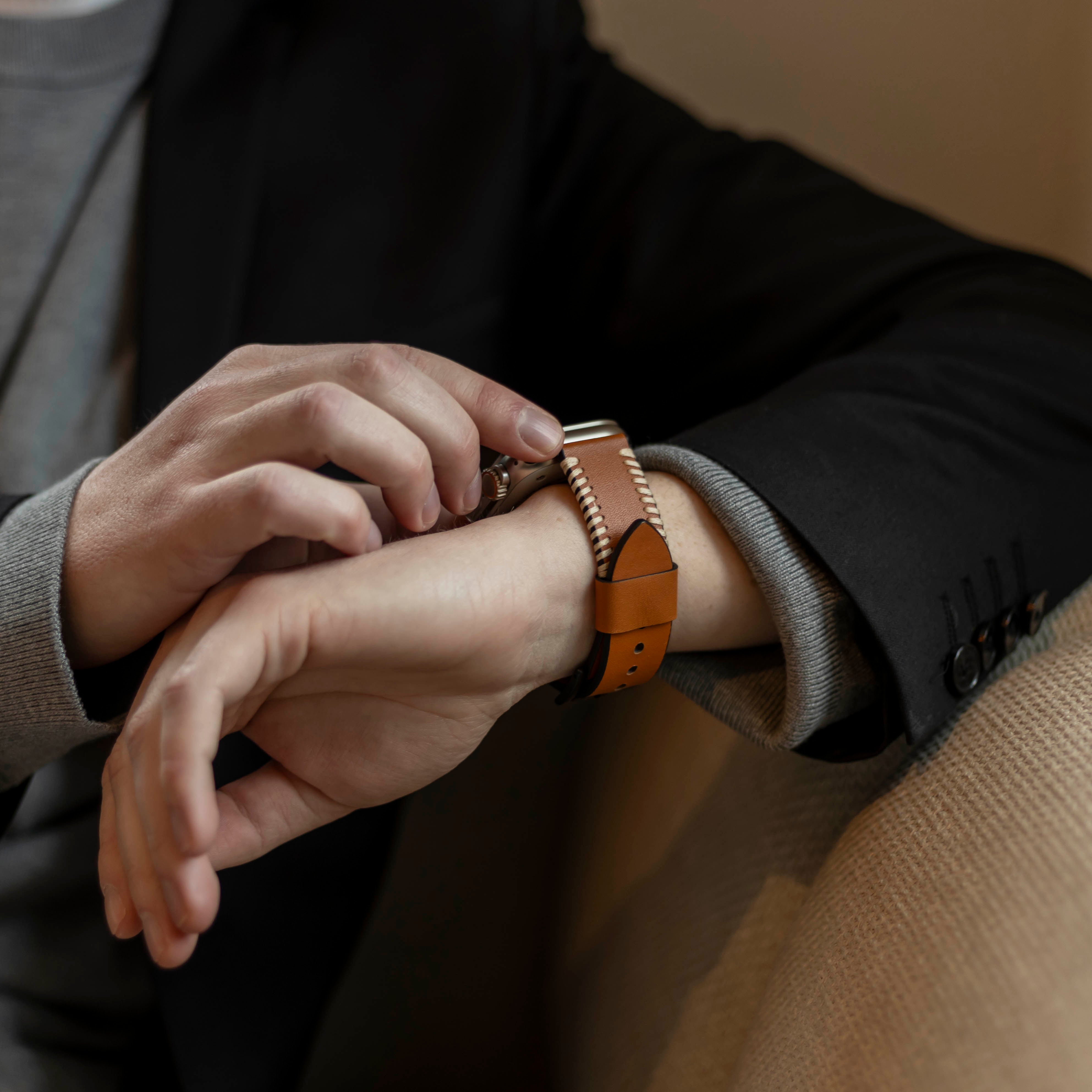 Correa cuero cosida Apple Watch Ultra (marrón)