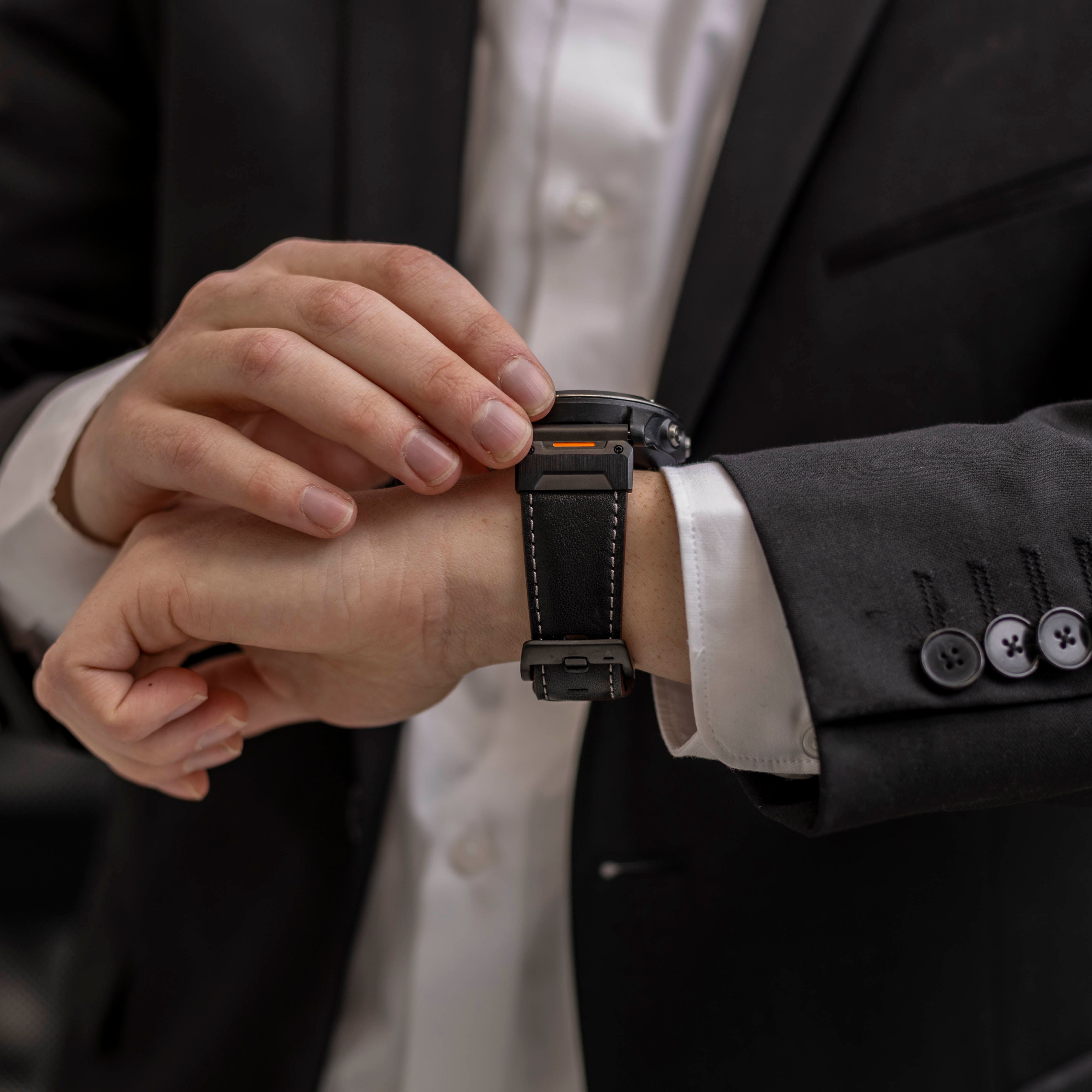 Garmin Quatix 3 / 6x / 7x Solar Genuine Leather Strap (Black)