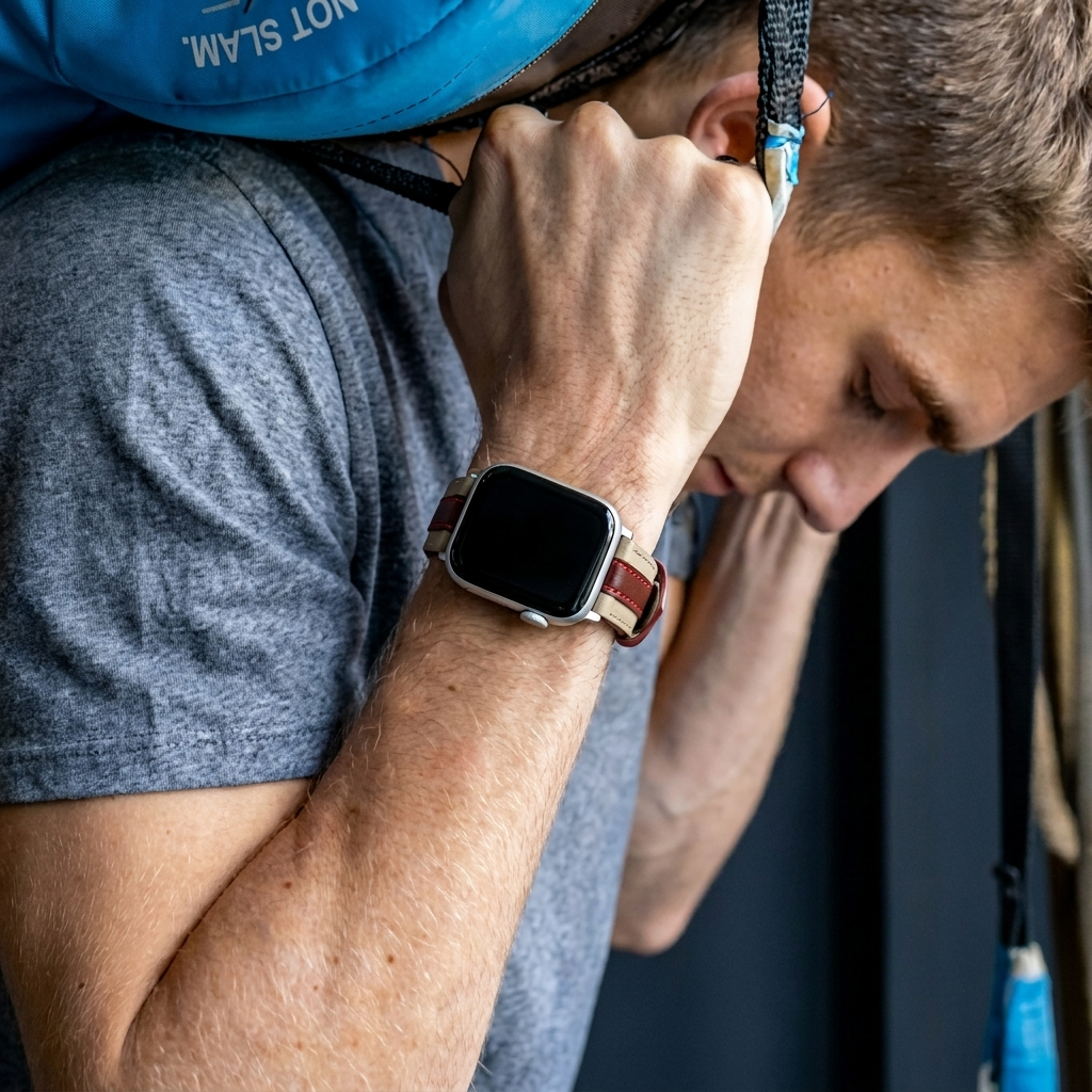 Correa cuero híbrida slim Apple Watch (beige/rojo)