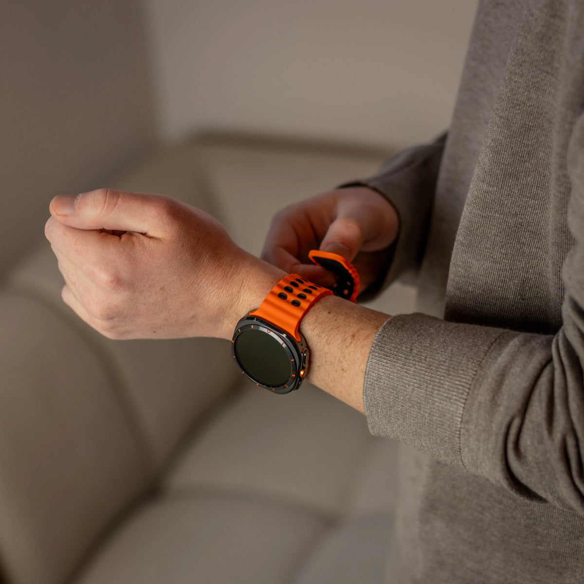 Wave Silicone Strap Duo, orange/black, lifestyle photo
