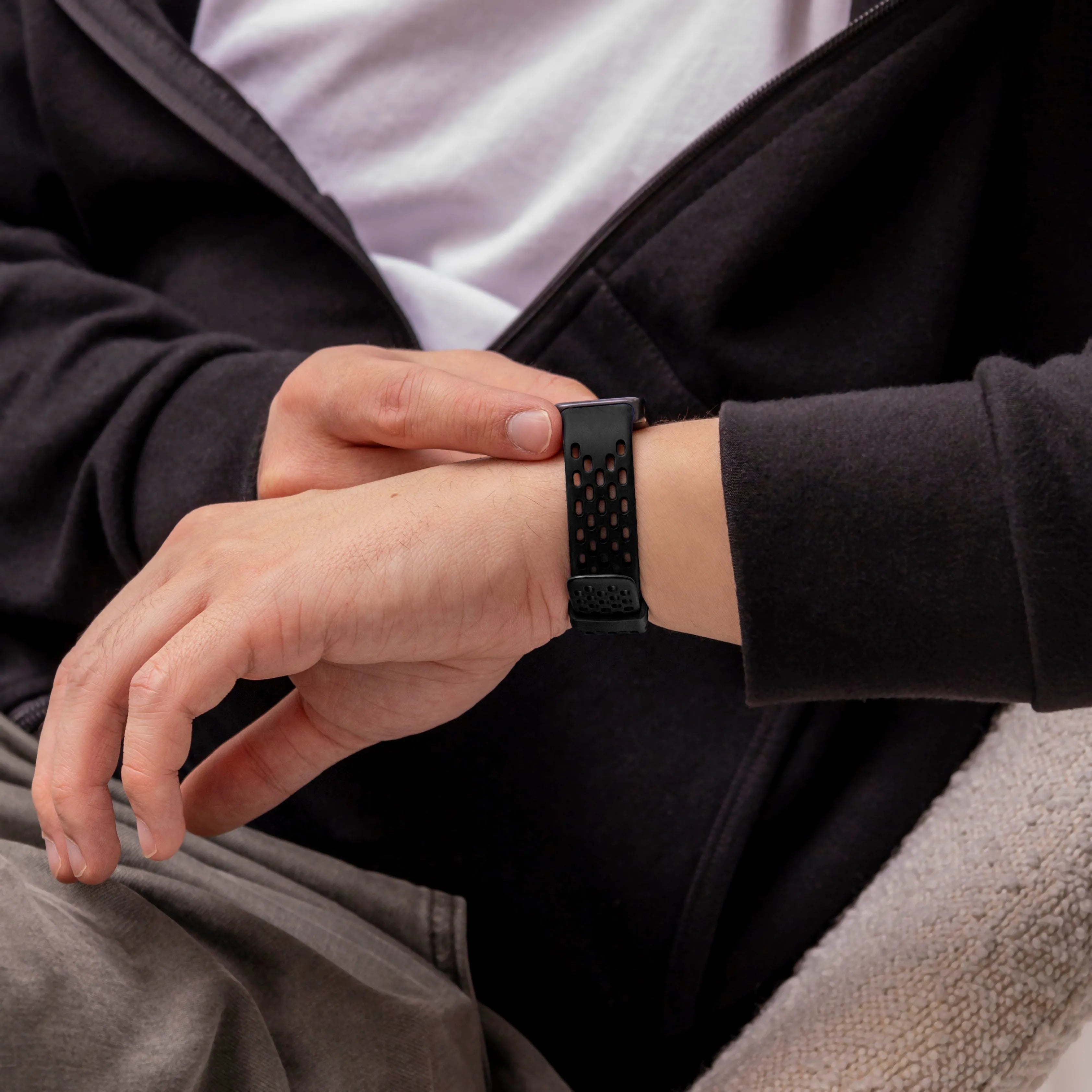 Breathable Silicone Strap, black, lifestyle photo