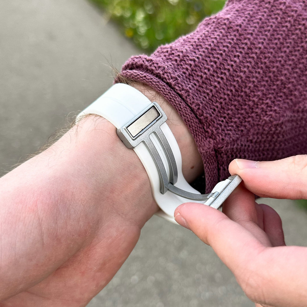 Silicone Magnetic Sport Strap, white, lifestyle photo