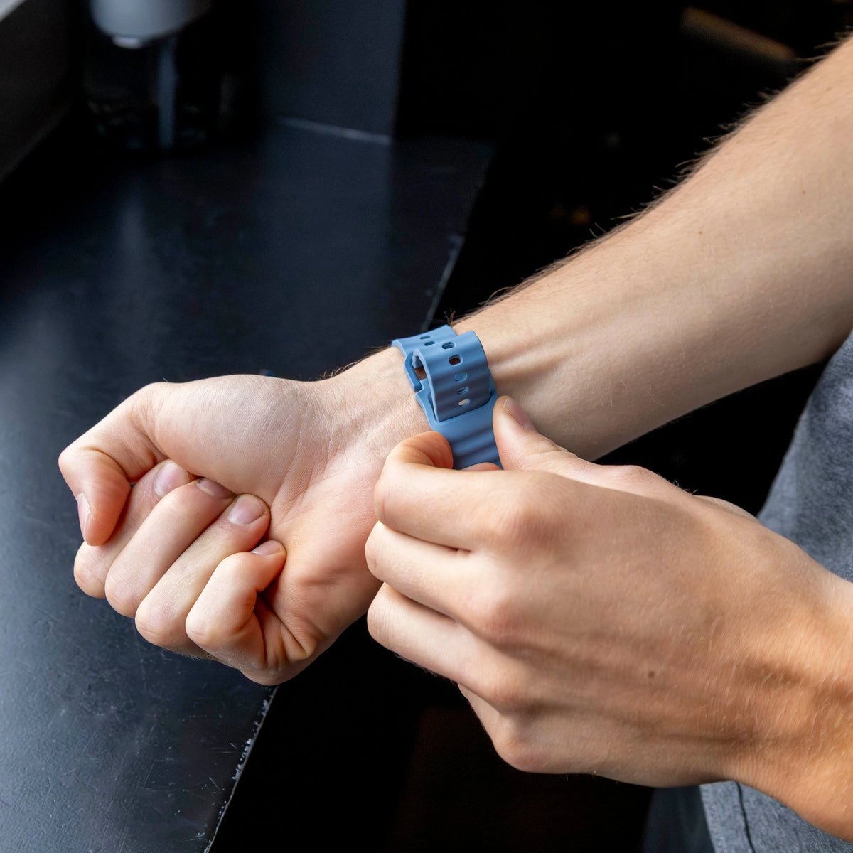 Wave Silicone Strap, grey-blue, lifestyle photo