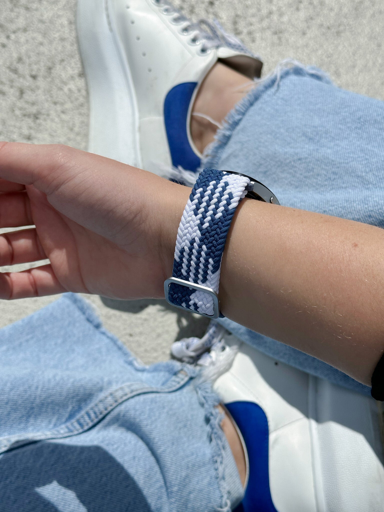 Nylon Adjustable Braided Strap, blue/white, lifestyle photo