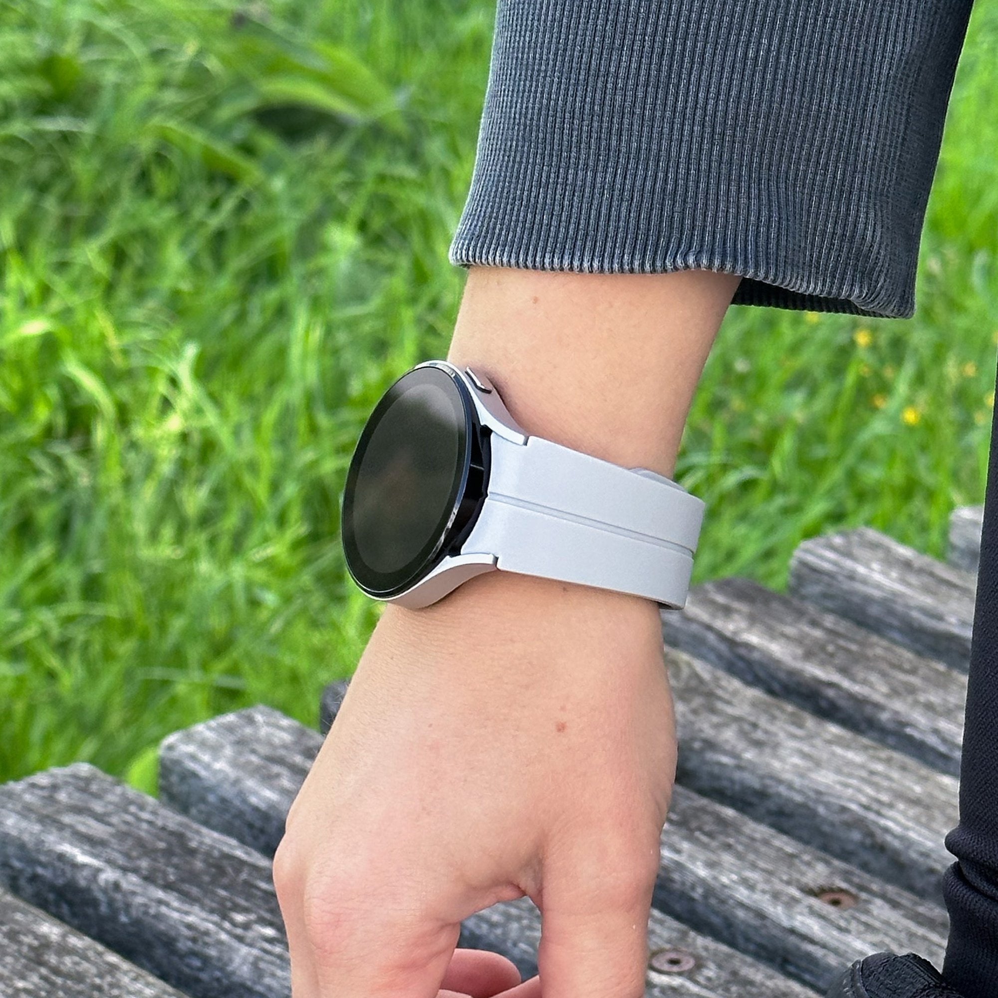 Silicone Magnetic Sport Strap, grey, lifestyle photo
