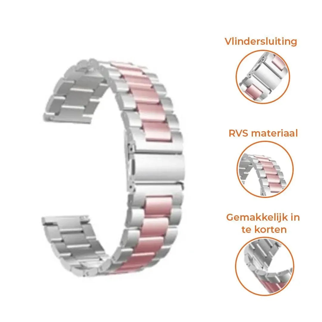 Steel Strap, silver/pink, infographic (USP banner)