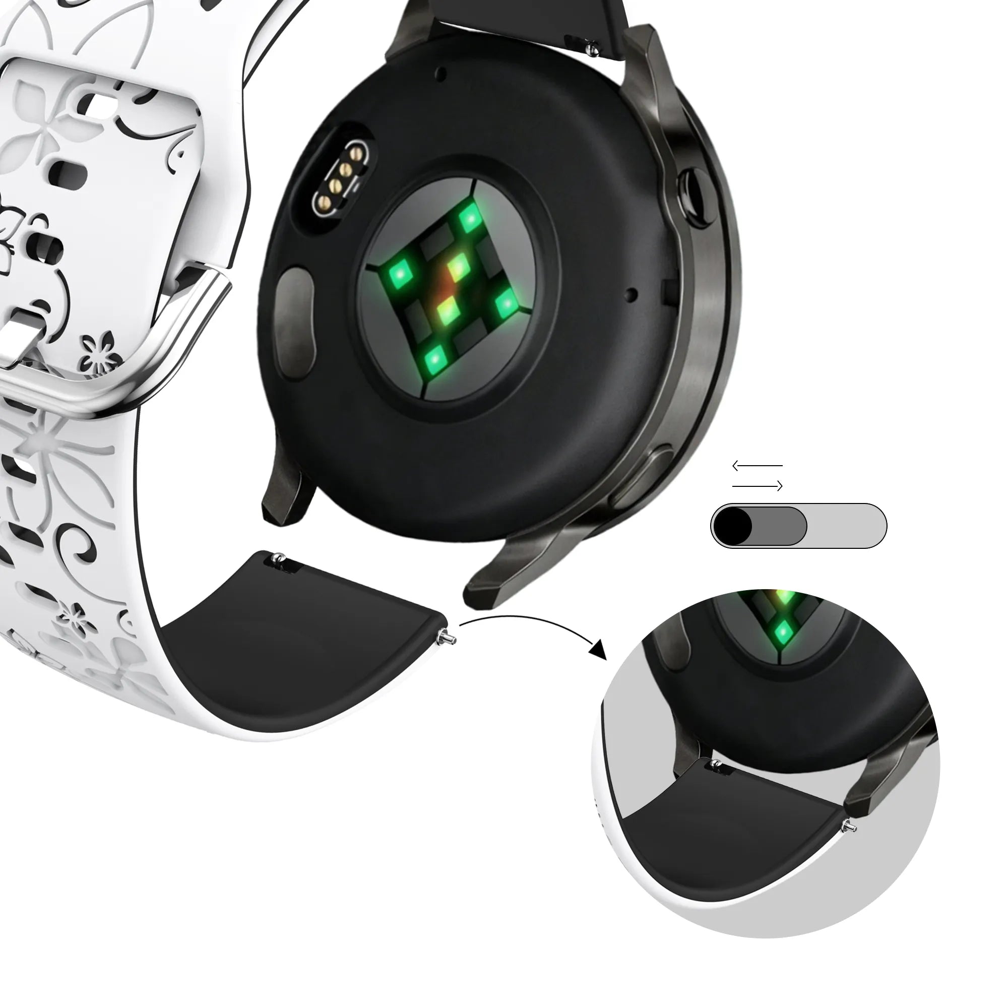 Bandz Correa silicona 'Flores' Garmin Vivomove Trend (blanco/negro)