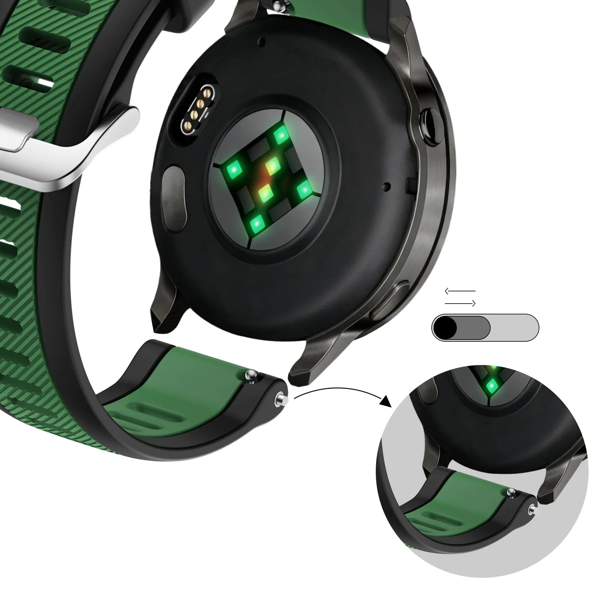 Bandz Correa deportiva 'Doble' con hebilla Garmin Forerunner 70 (negro/verde)