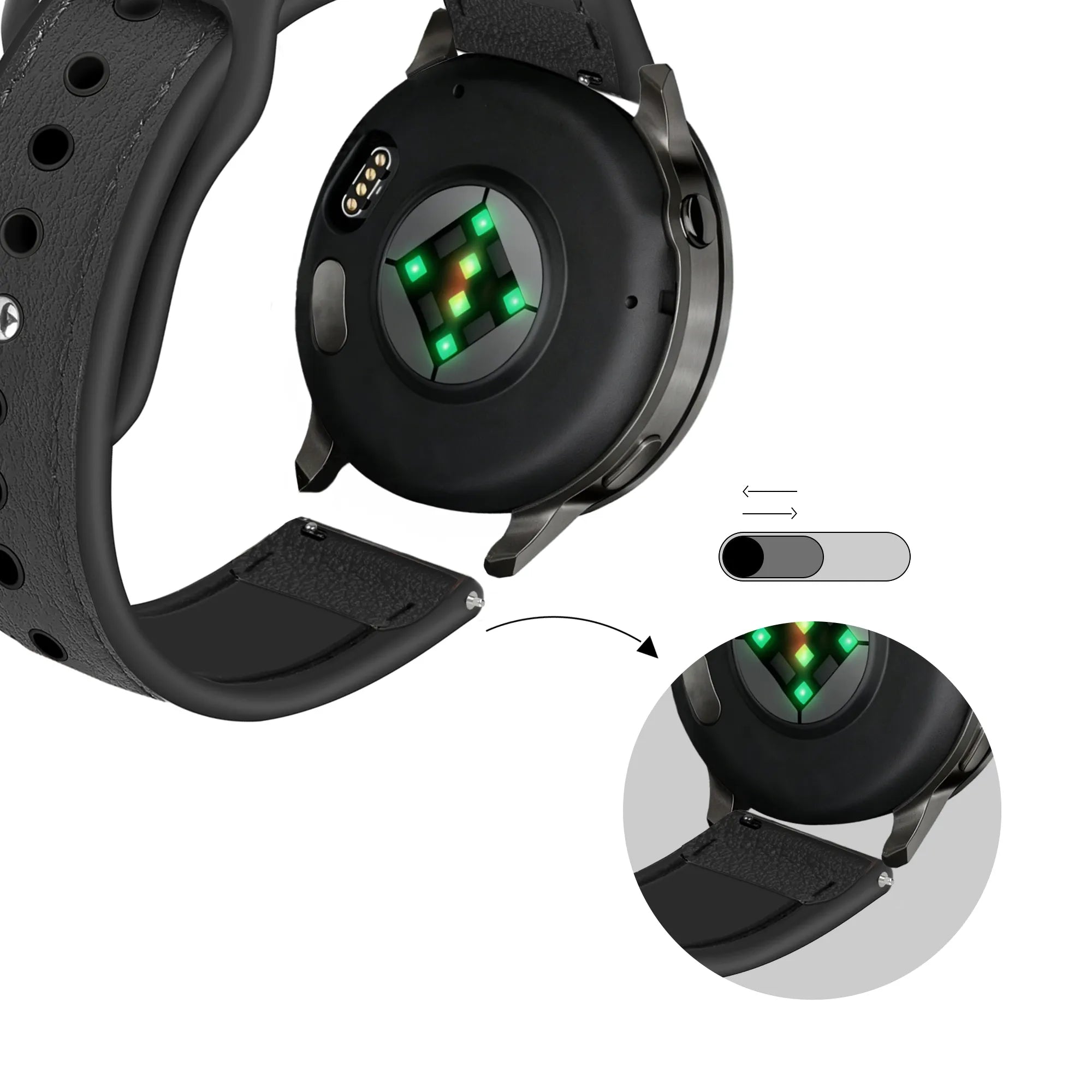 Bandz Garmin Venu 2 Leather Strap 'Hybrid' (Black)
