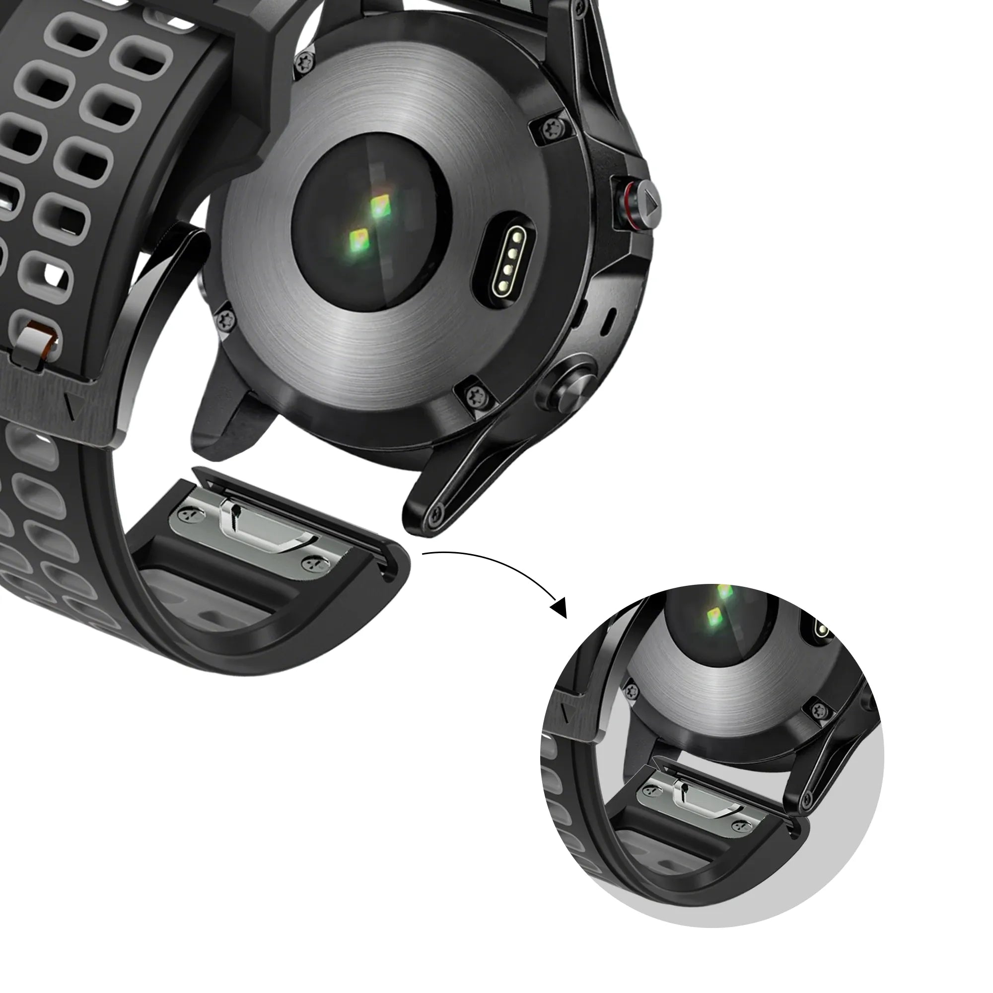 Bandz Garmin Quatix 8 - 51mm Buckled Sport Strap (Black/Grey)