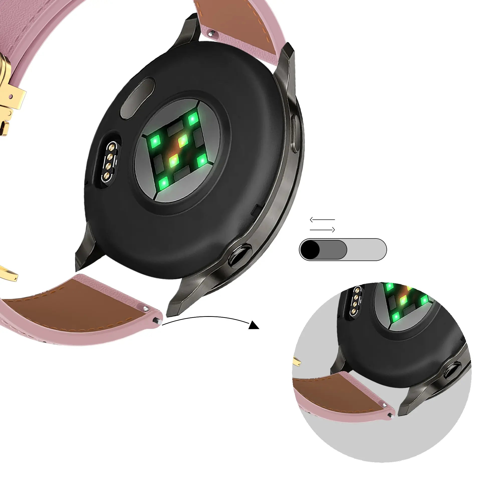 Bandz Garmin Vivomove Trend Leather Strap 'D-Type' (Pink)