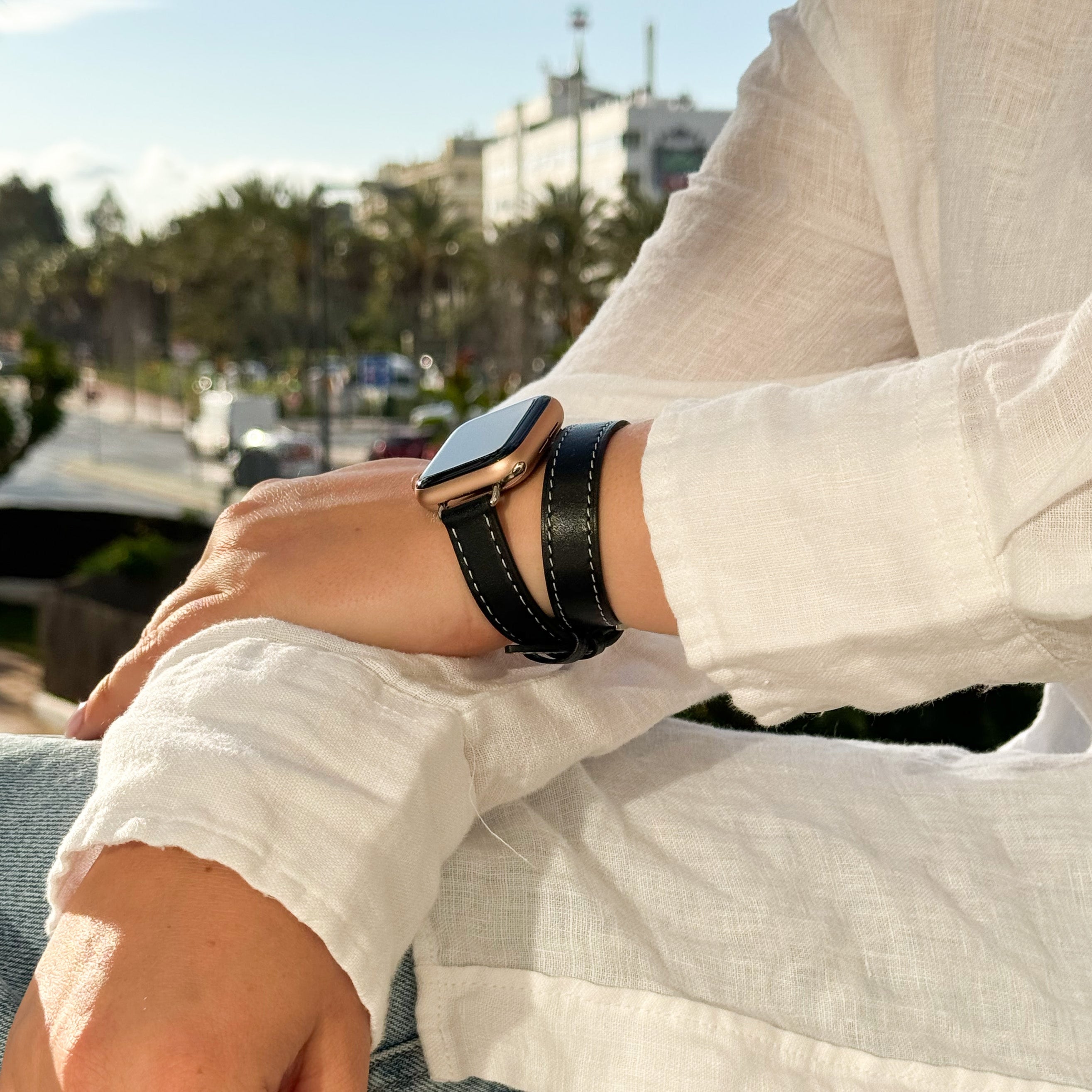 Correa cuero Double Tour Apple Watch (negro)