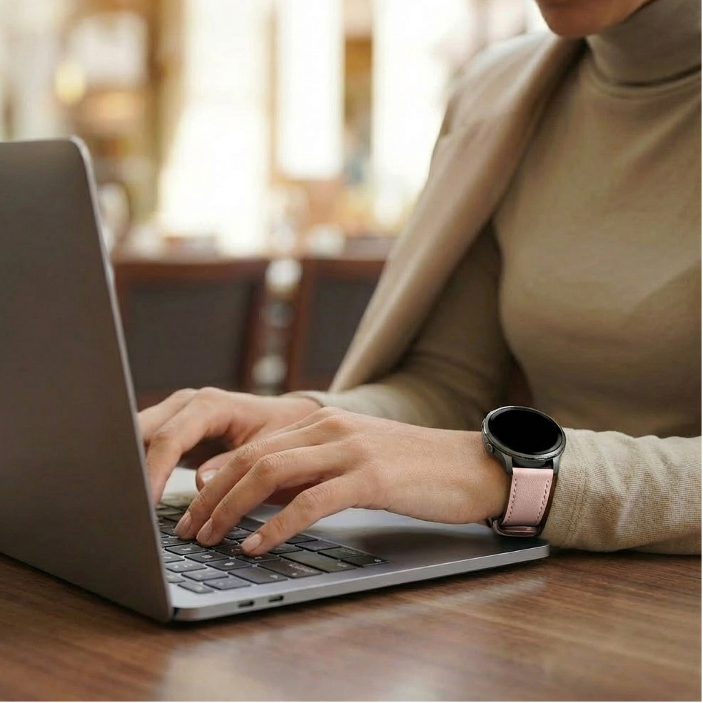 Bandz Garmin Forerunner 570 - 42mm Leather Strap 'Deluxe' (Pink)