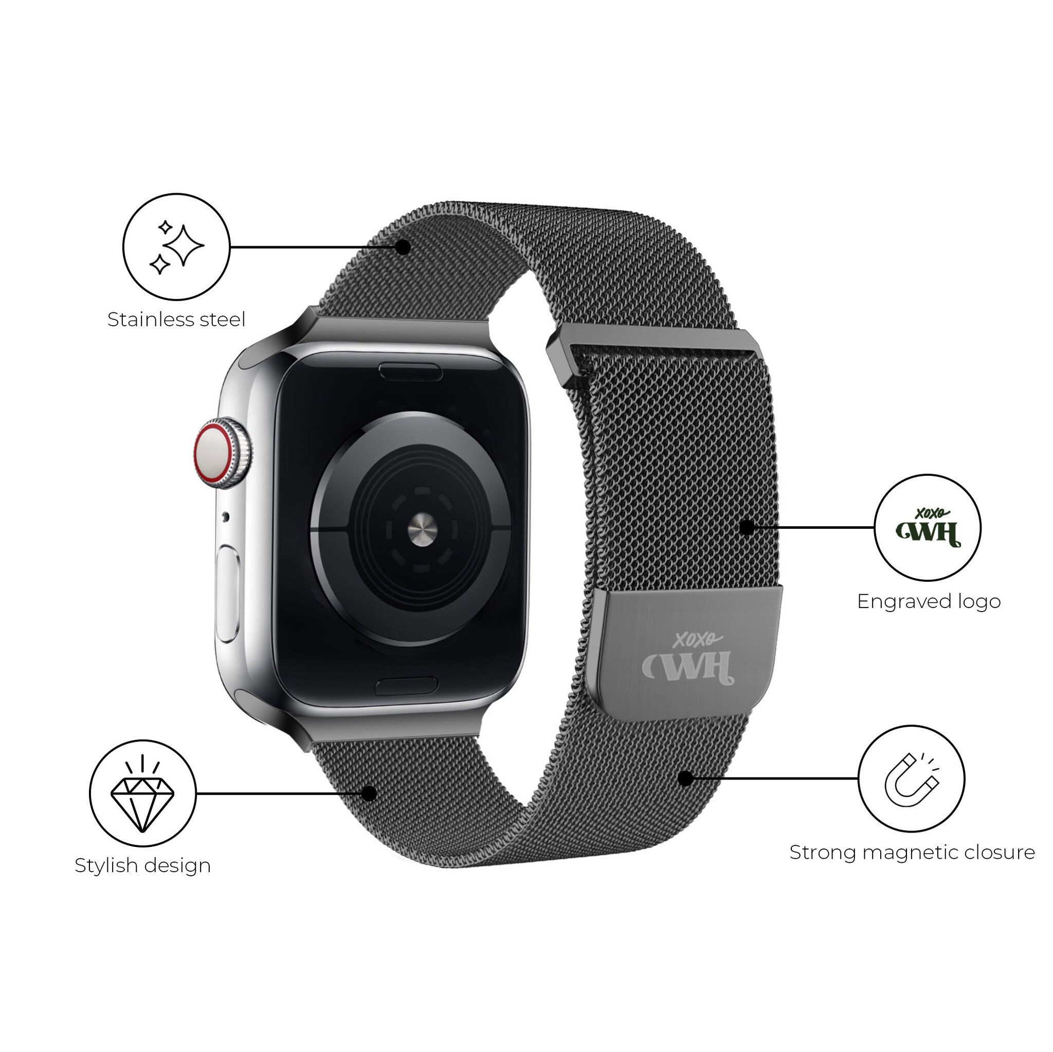 Correa milanesa xoxo Wildhearts Apple Watch (negro)