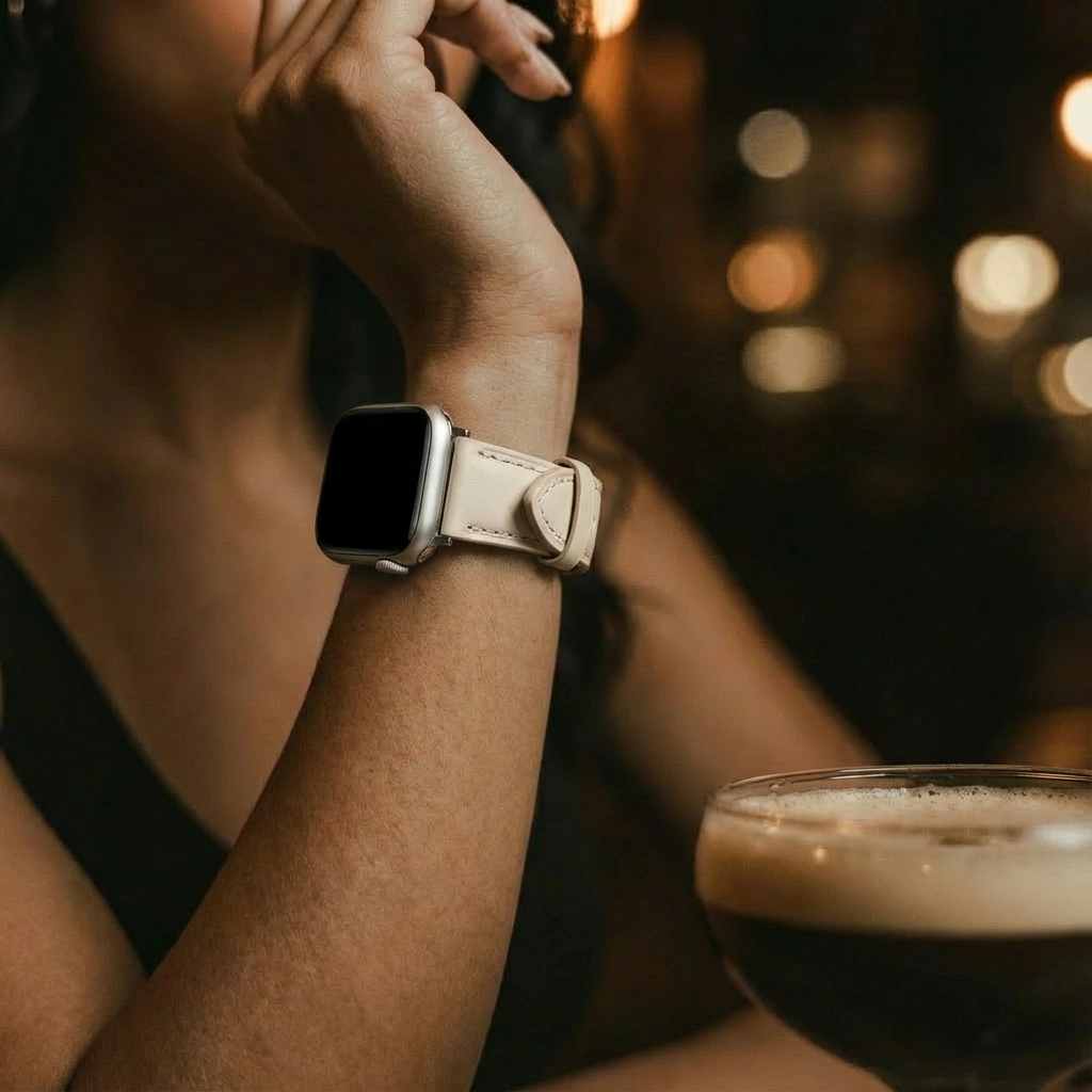 Correa cuero 'Slimfit' Apple Watch (beige claro)