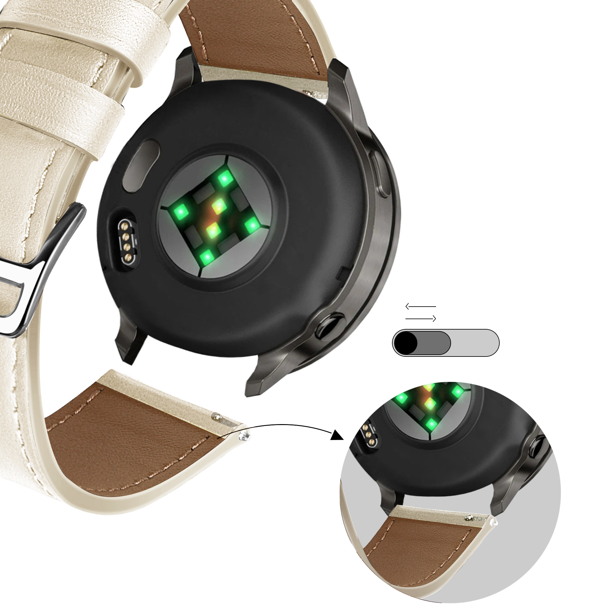 Bandz Garmin Vivoactive 6 Leather Strap 'Deluxe' (Beige)