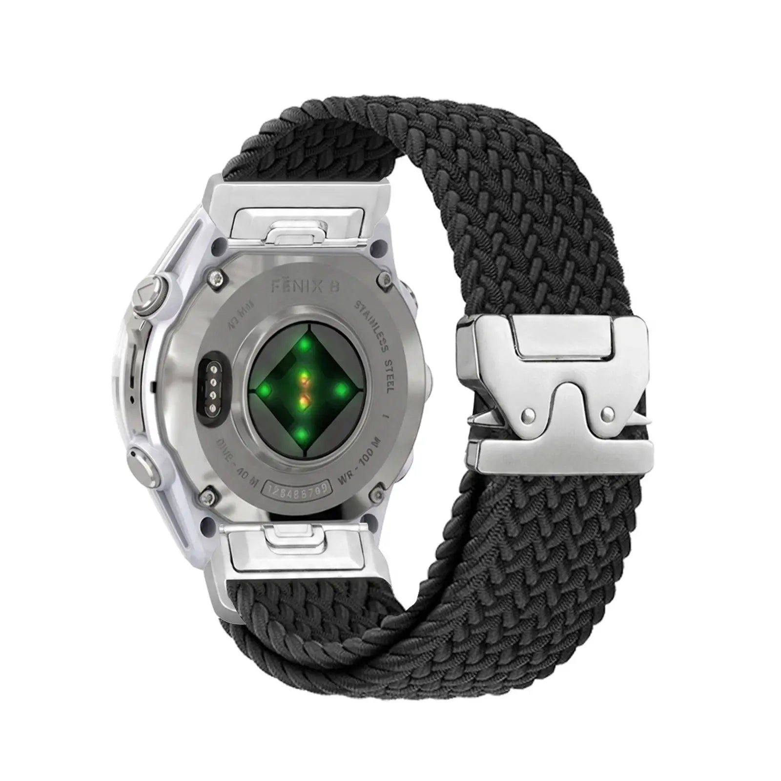 Garmin Quatix 8 Pro - 47mm Braided Strap P-Buckle (Black with Silver)