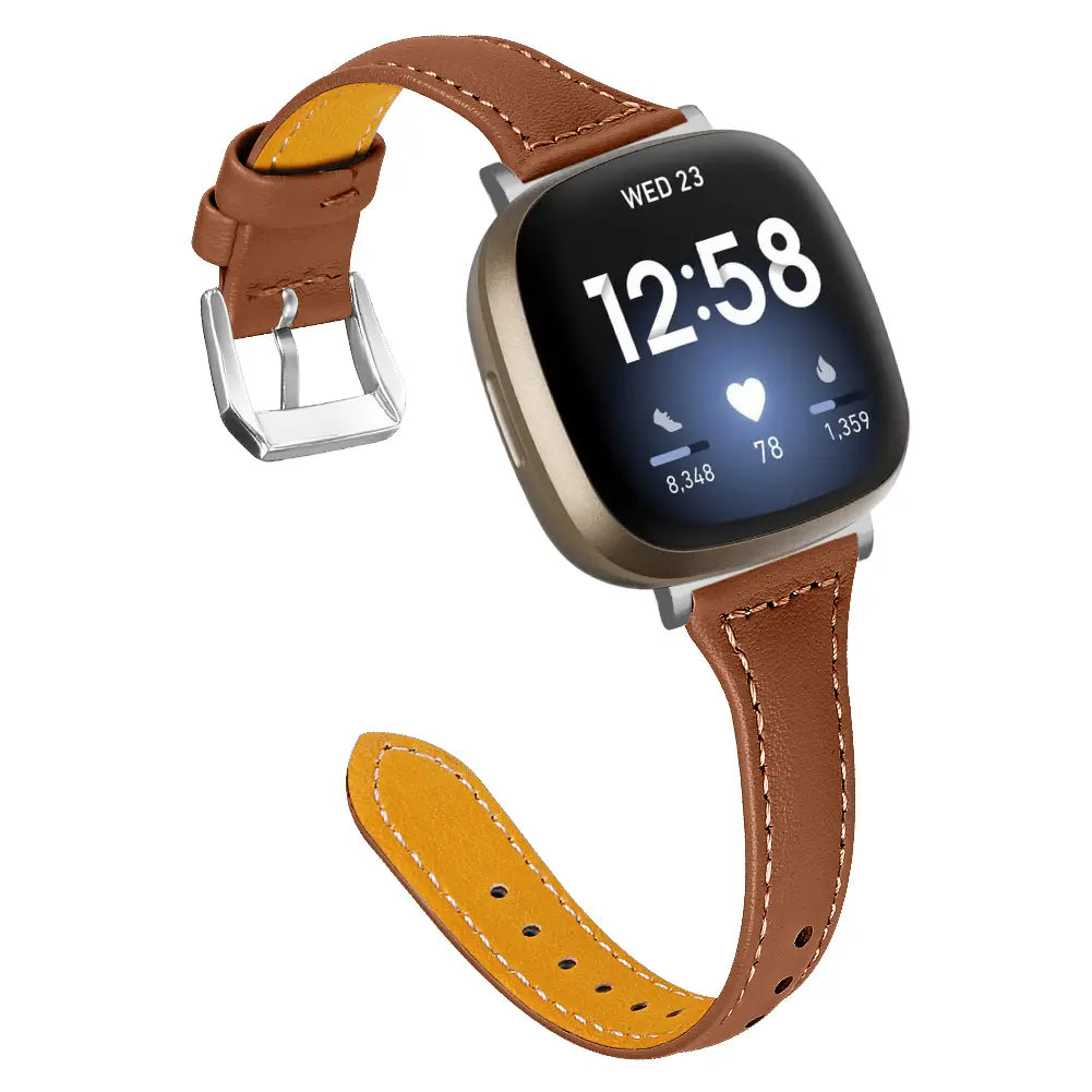 Fitbit Versa 4 Slim Leather Strap (Brown)