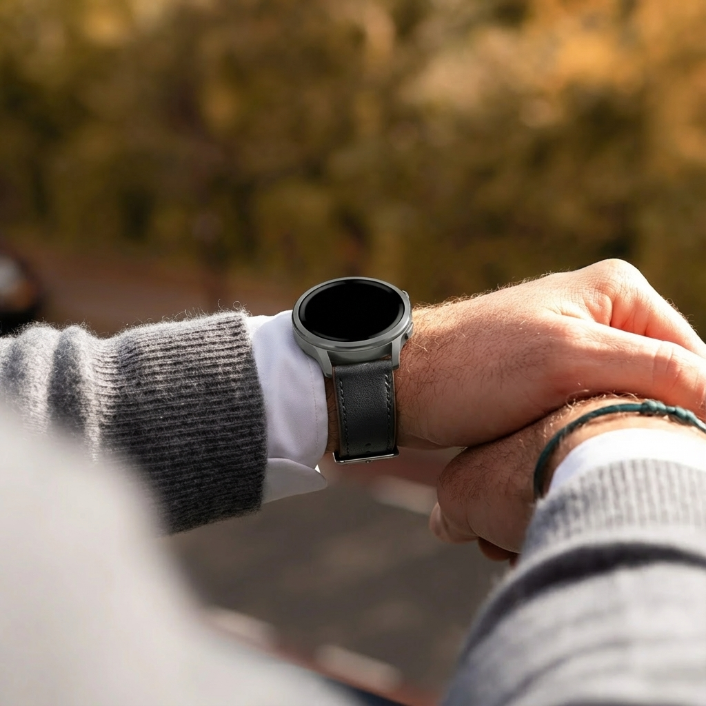 Bandz Garmin Forerunner 570 - 42mm Leather Strap 'Deluxe' (Black)