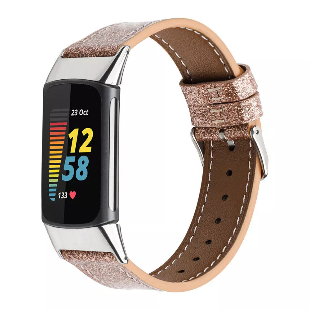 Fitbit Charge 5 Leather Strap (Dark Gold)