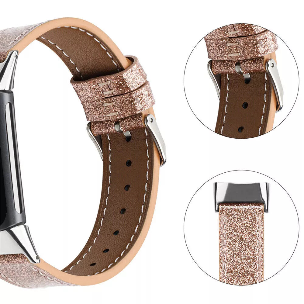 Fitbit Charge 6 Leather Strap (Dark Gold)