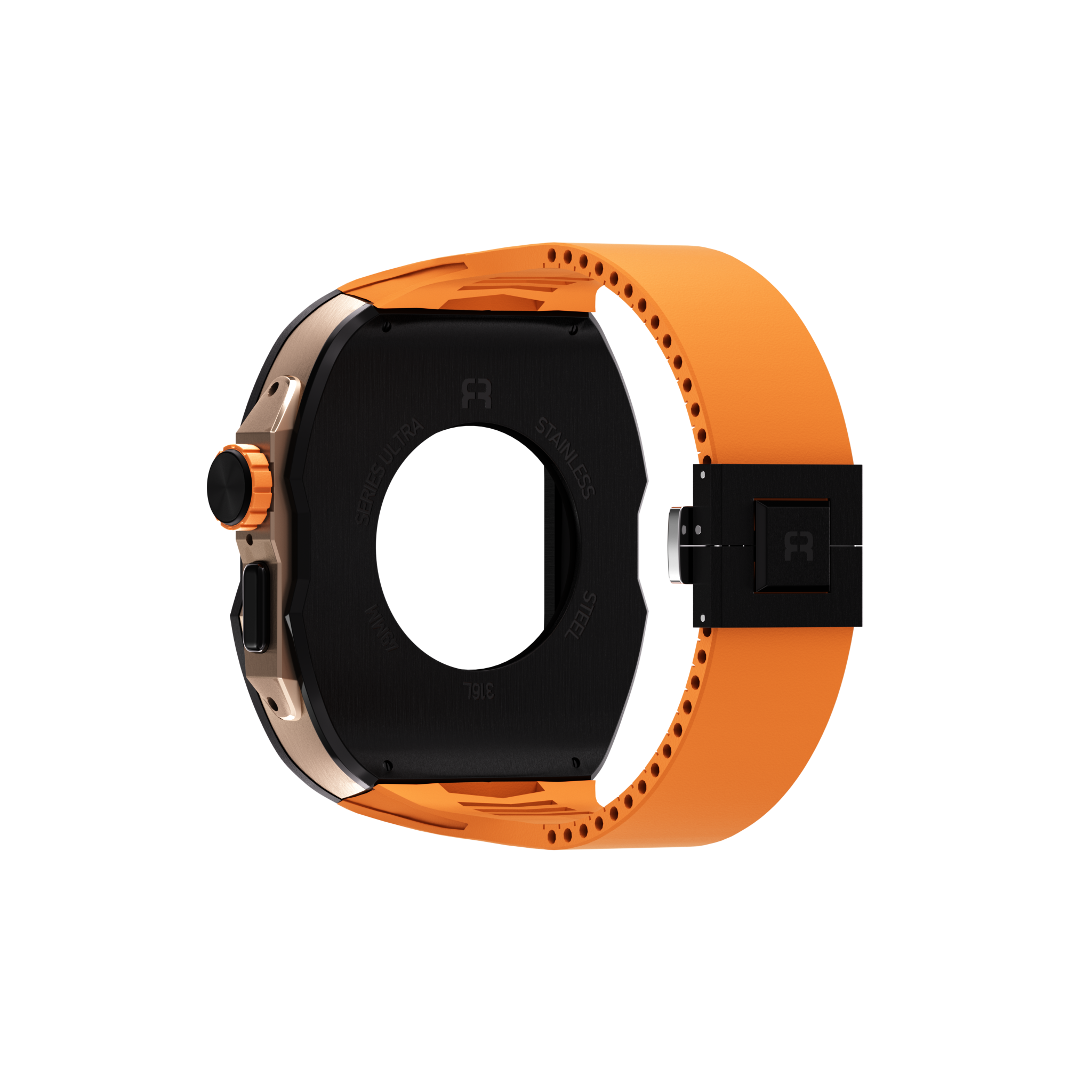 Reqior Apple Watch Ultra Case with Rubber Strap (Black/Orange)