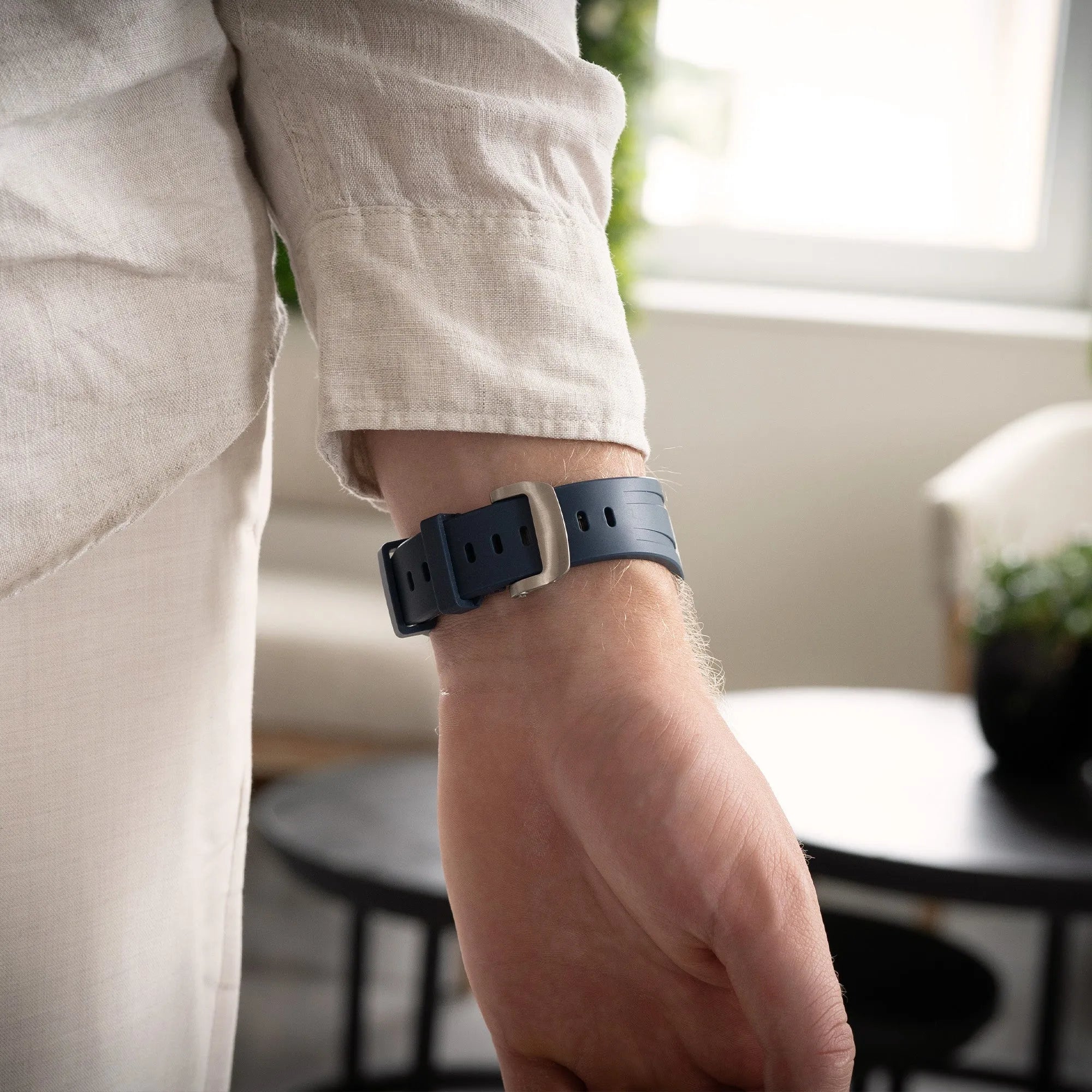 Bandz Correa silicona 'Luxe Liqiud' Apple Watch (azul con plata)