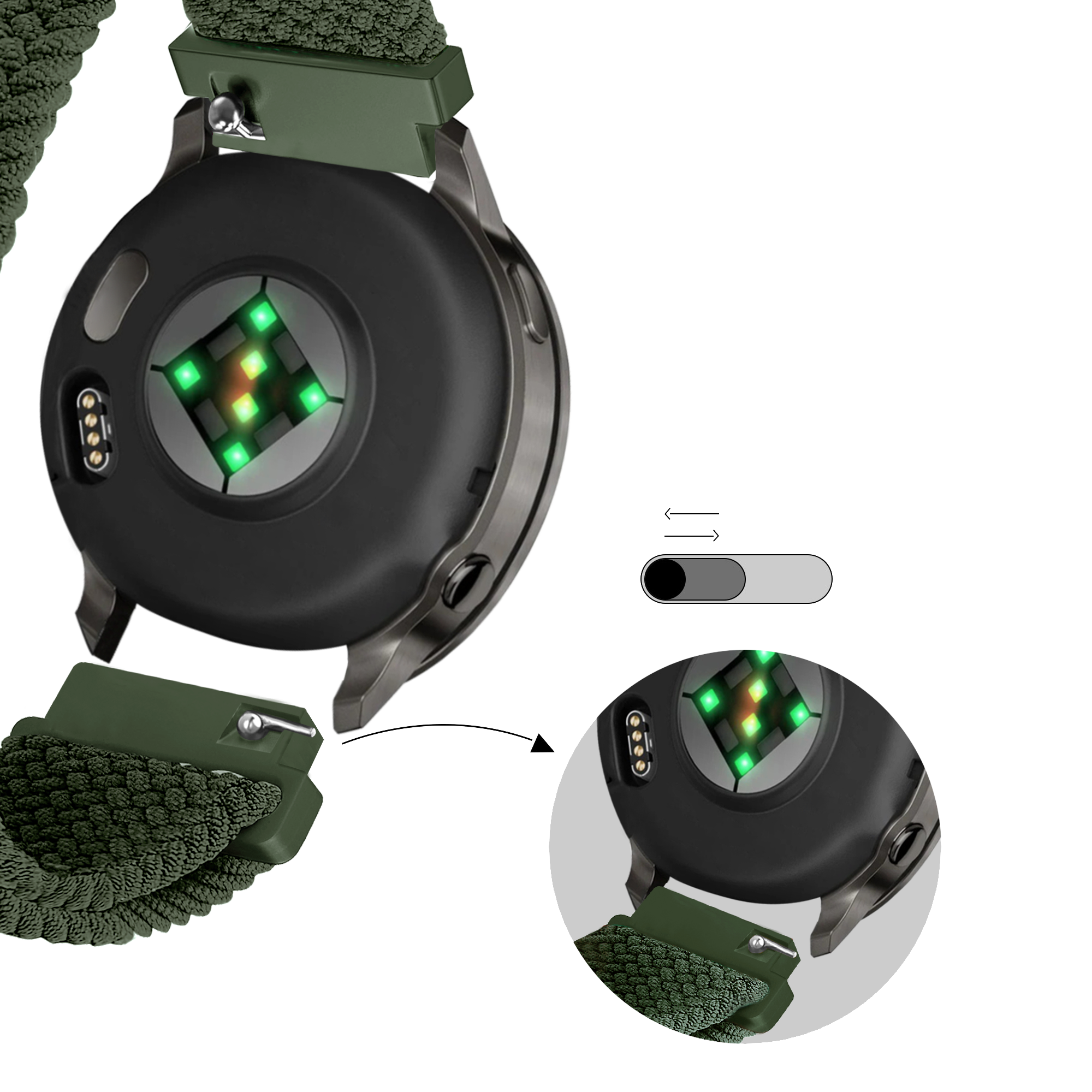 Bandz Correa trenzada ajustable Garmin Forerunner 255s (verde)