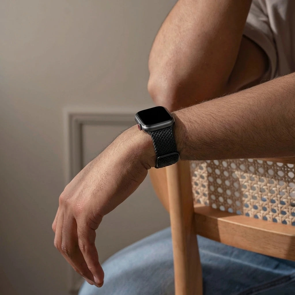 Correa nylon fruncido Apple Watch (negro)