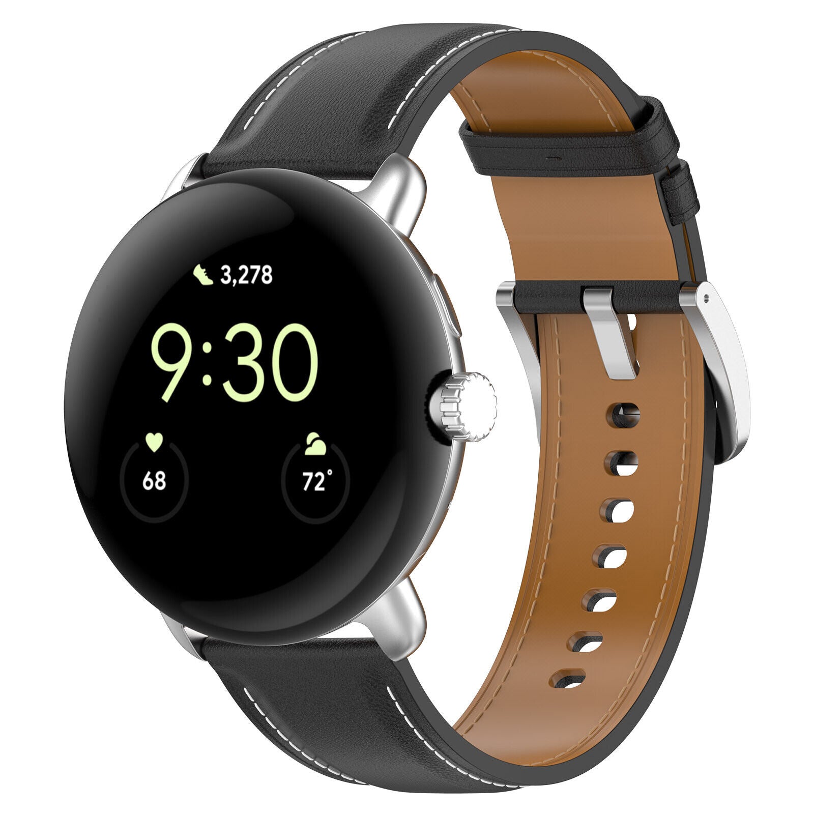 Google Pixel Watch 4 - 41mm Leather Strap (Black)
