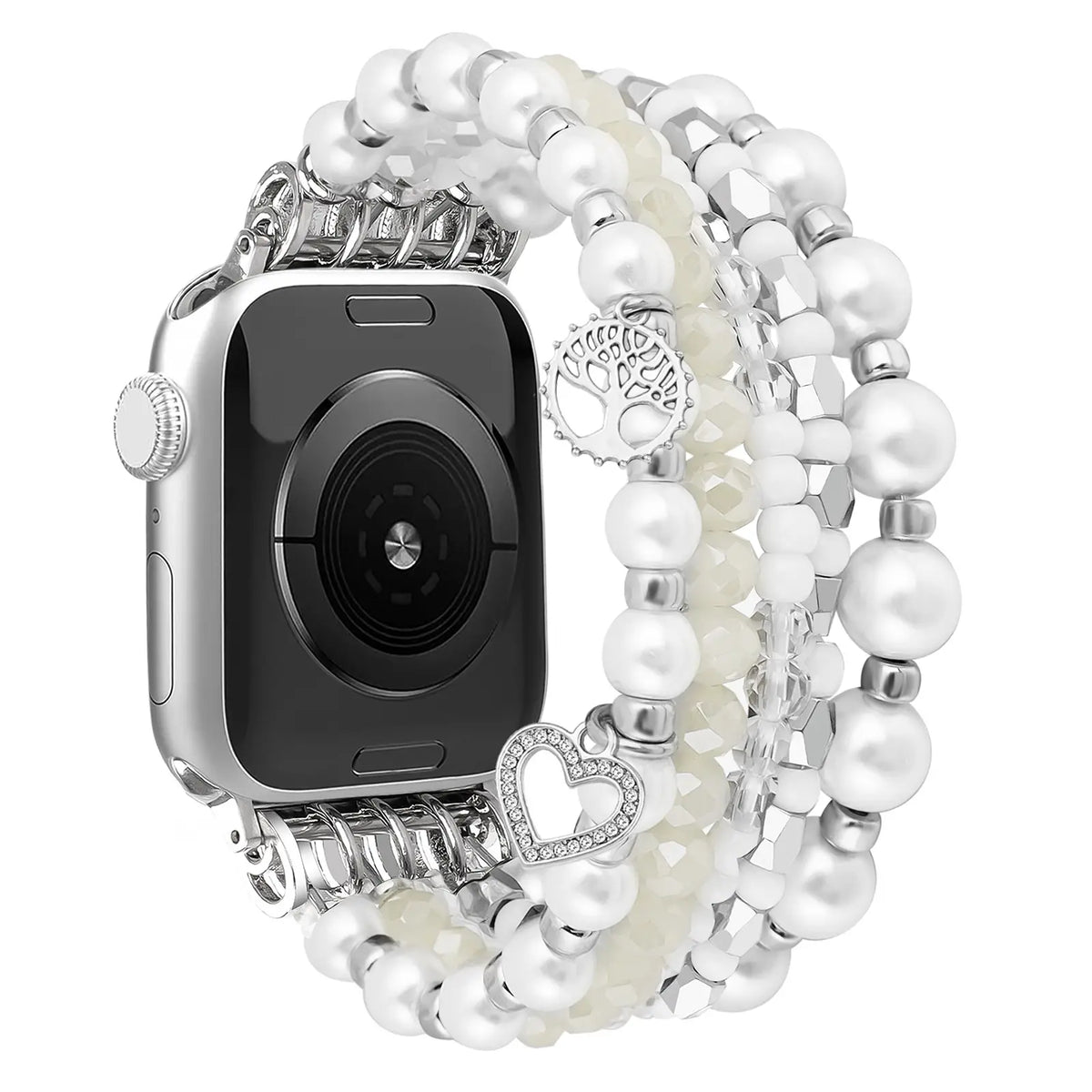 Metal Beaded Pearl Strap, white