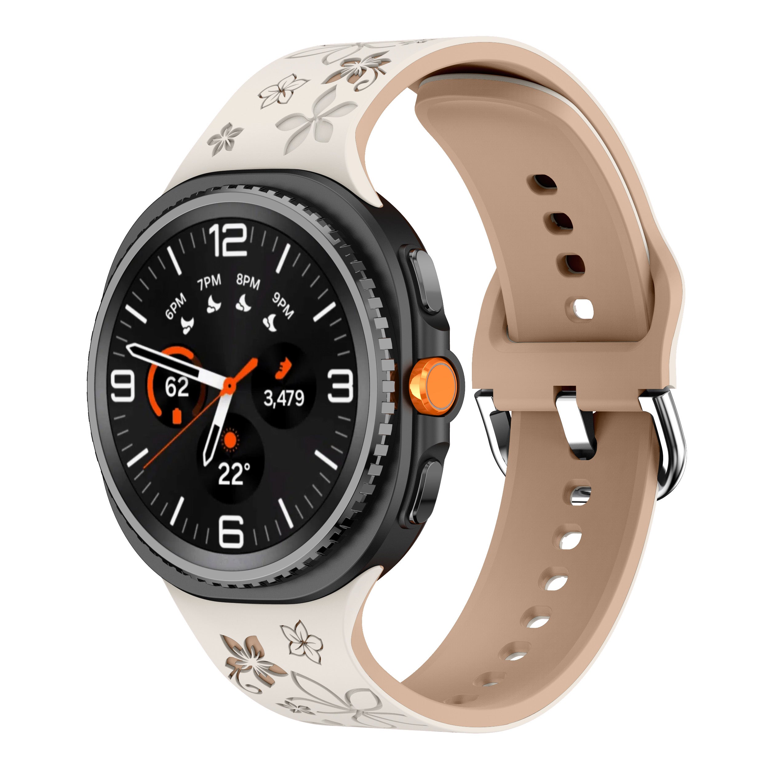 Correa silicona con flores Samsung Galaxy Watch 8 - 44mm (blanco estrella/beige)